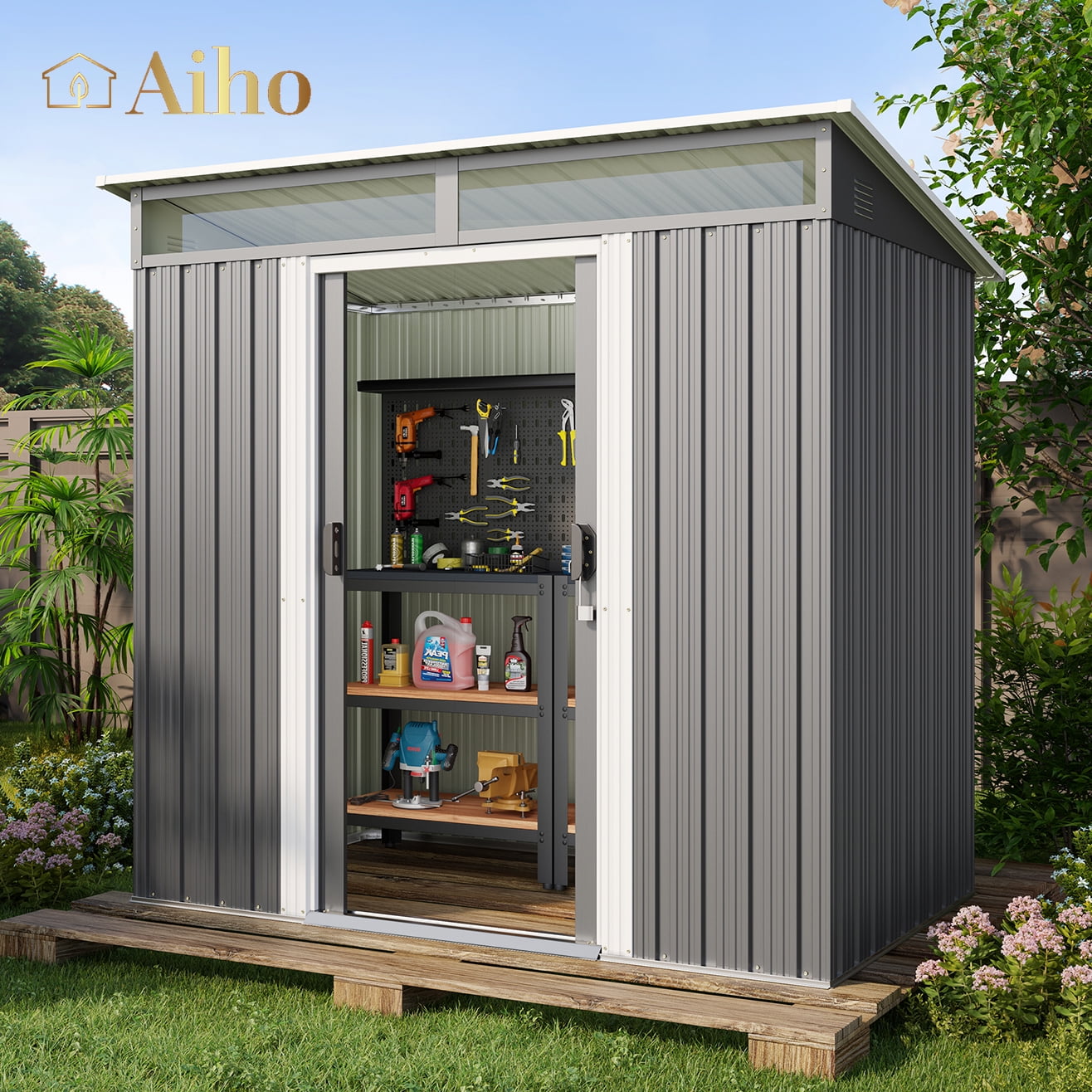 Aiho 6x4 ft Outdoor Storage Shed, Weather-Resistant Garden Tool House with Sliding Doors (Gray, 42.9 in x 76.8 in x 77.2 in) mhtc2