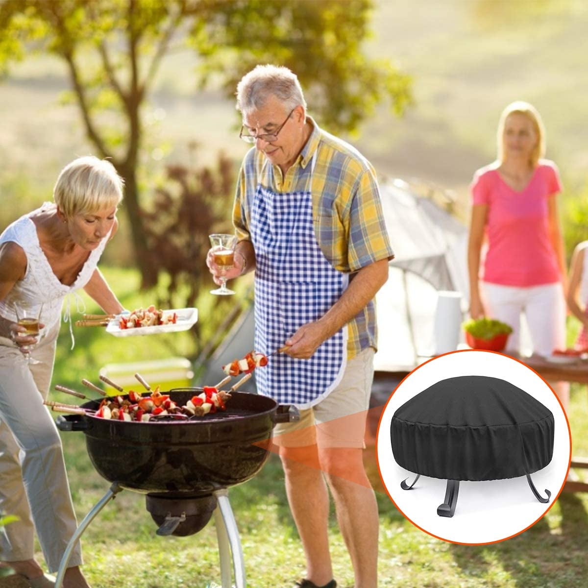 Dinosam Round Fire Pit Cover for Outdoor Gas Fireplaces, Waterproof and UV-Resistant Heavy-Duty Protection (Black, 32 in x 15 in) tett8