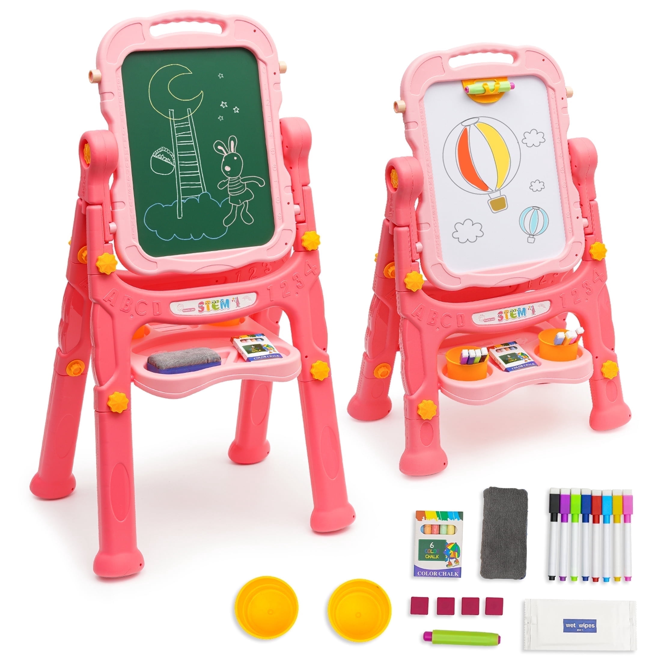 Ealing Kids Art Easel, Double-Sided Magnetic Drawing Board with Painting Accessories (Pink, 36.4 in) n9ile
