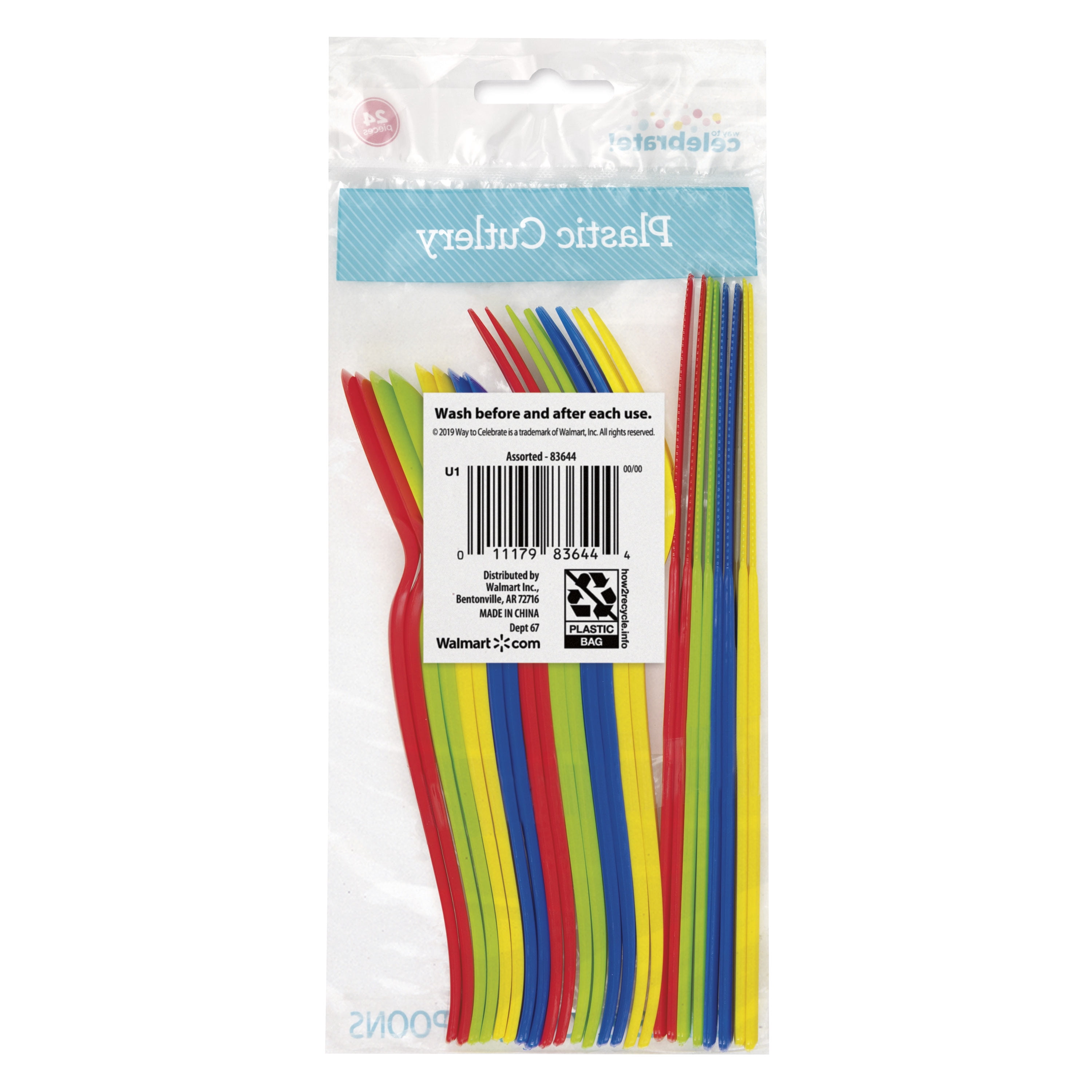 Way To Celebrate Disposable Cutlery Set, Party Supplies for Birthday and Events (Assorted Colors, 24 Pieces) 6eu68