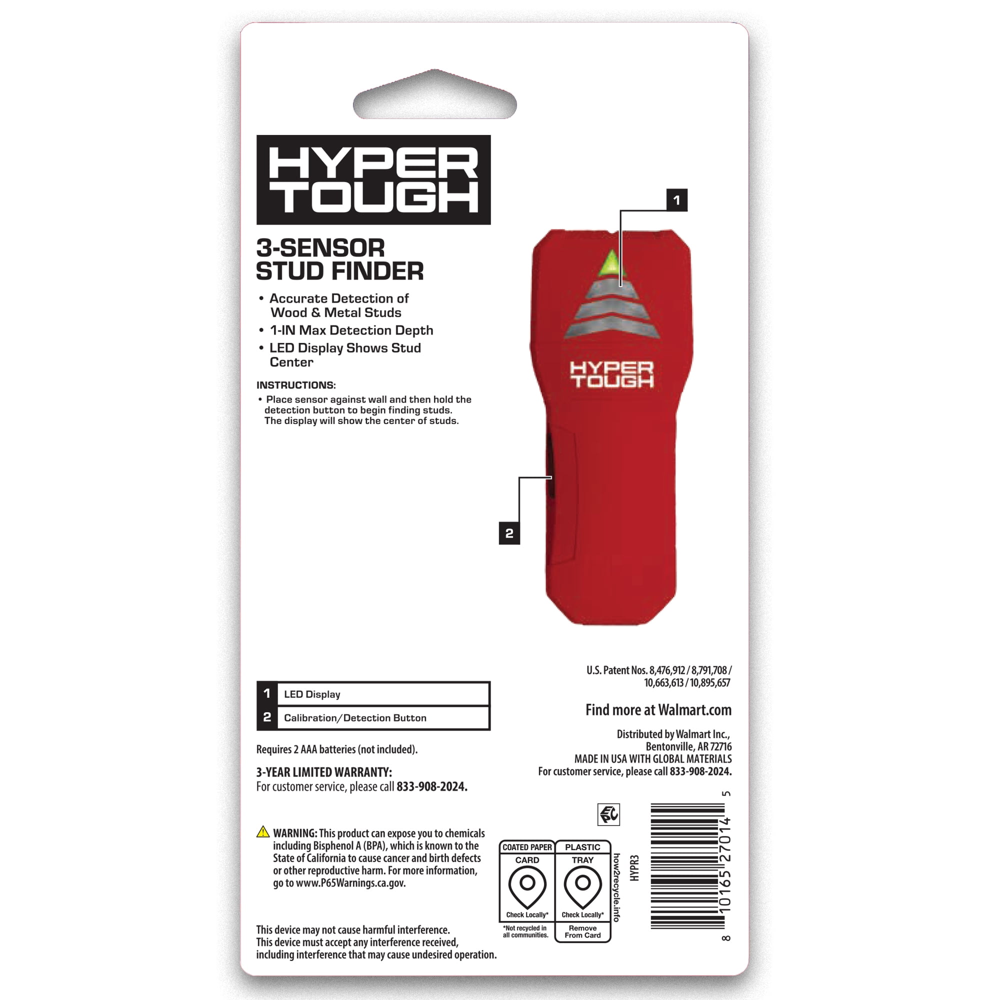 Hyper Tough 3-Sensor LED Electronic Stud Finder (1 in Detection Depth) 1wsn4