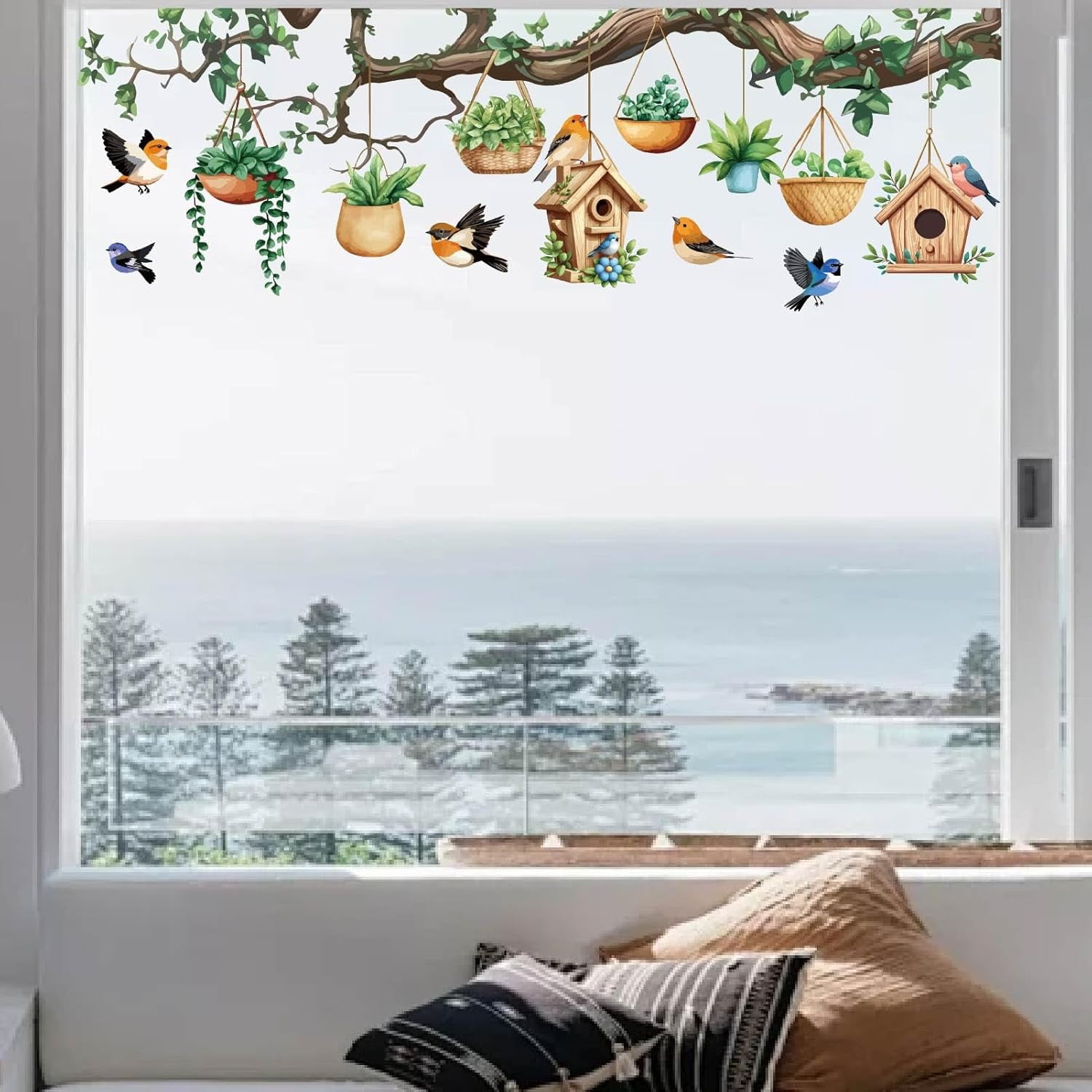 DICOSMETIC Bird Window Decals Anti-Collision Static Cling for Home Decor (Multicolor, 15 in x 47 in) op0q2