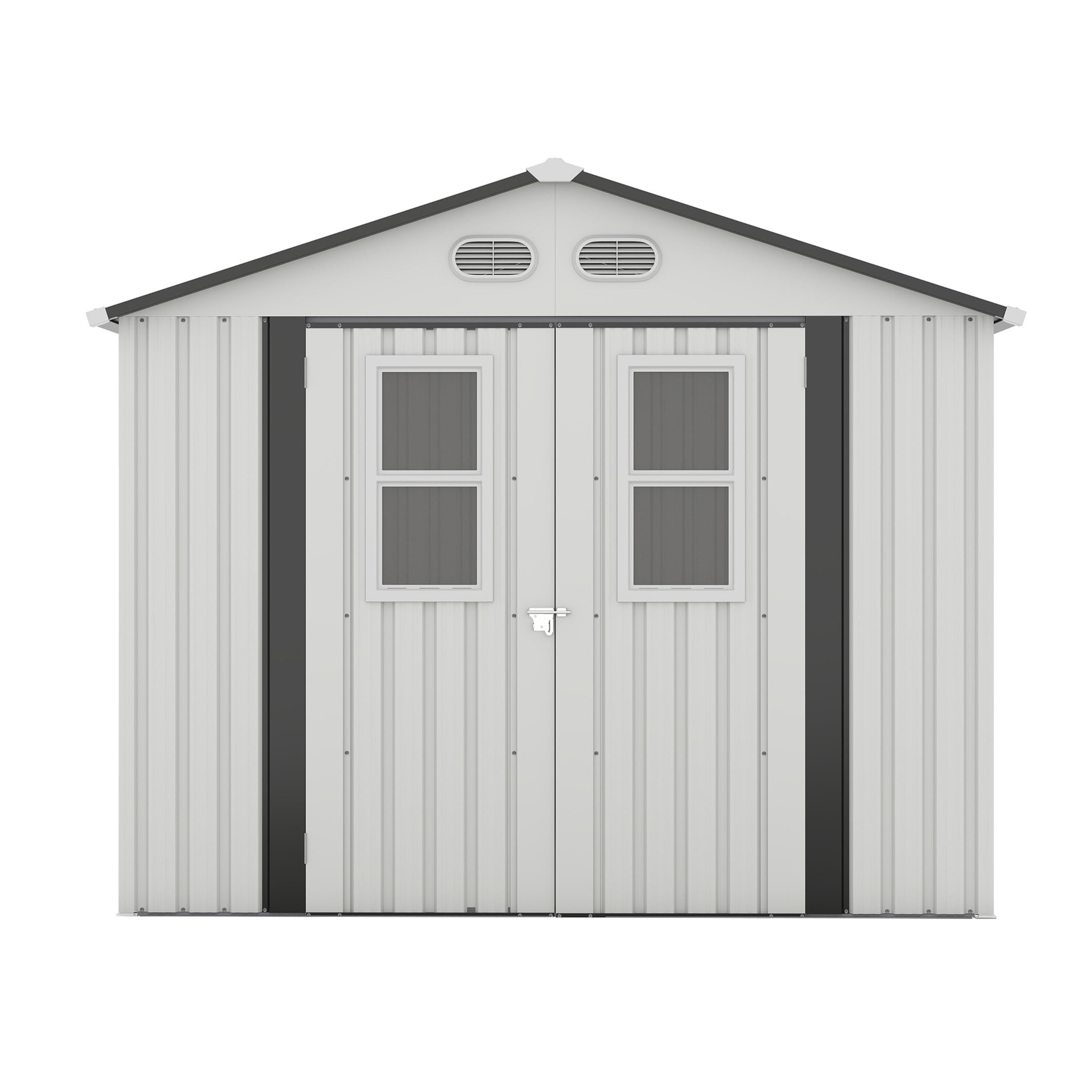 Noble House Outdoor Storage Shed with Daylight Windows and Lockable Doors (White, 8 ft x 8 ft) 4rb9c
