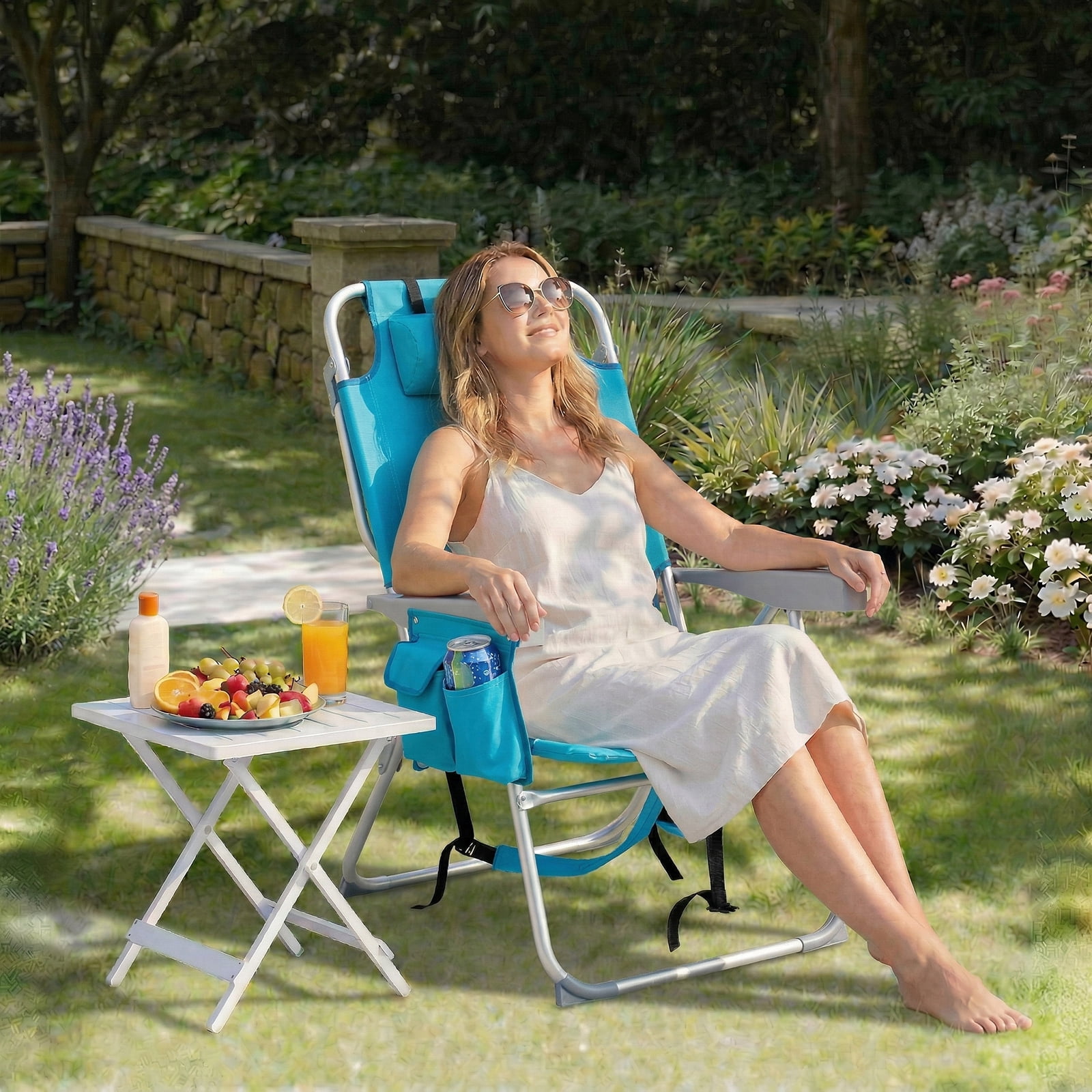 Ktaxon 5-Position Folding Beach Chair with Cooler Pouch and Storage Backpack (Mint Green, Tall) o0u0i