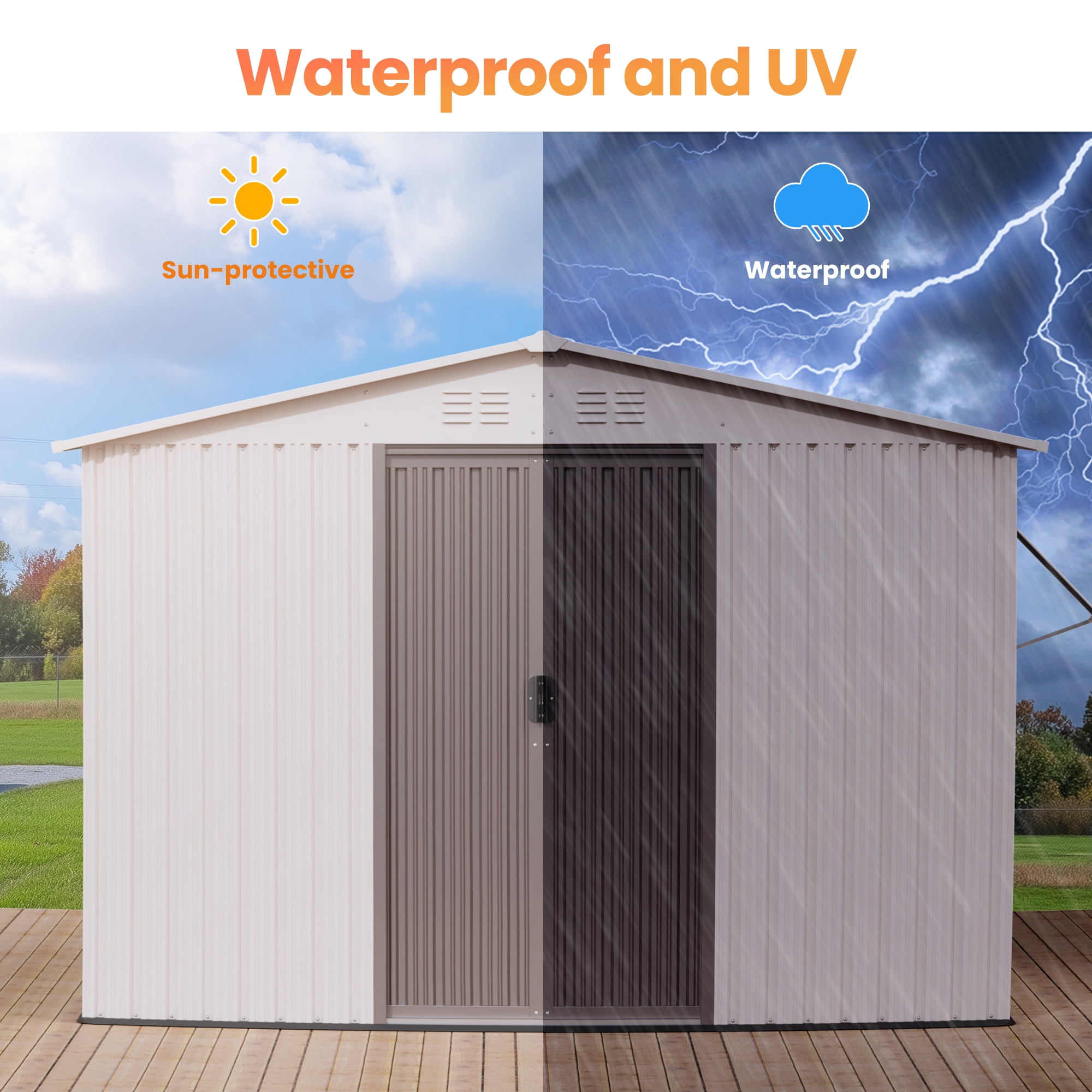 NICWIN Outdoor Steel Storage Shed, Weather-Resistant Metal Tool Shed with Windows and Air Vents (Creamy White, 6 ft x 8 ft) v9y35