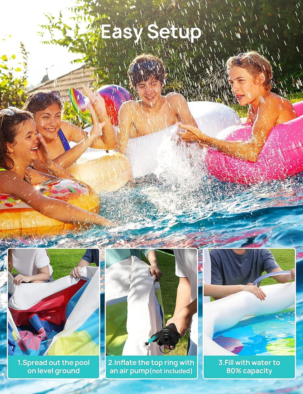 Evajoy Inflatable Top Ring Swimming Pool Set with Filter Pump (Blue, 15 ft x 35 in) cntix
