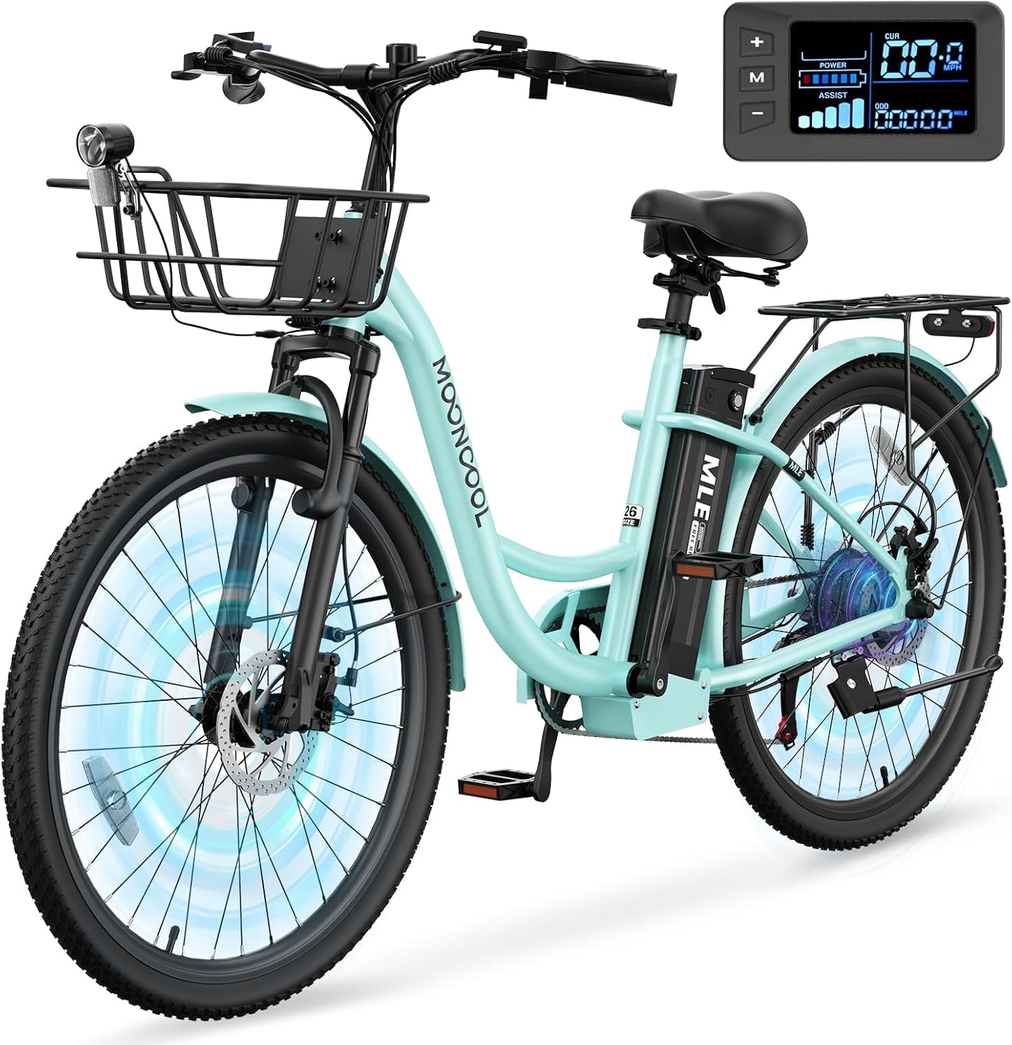MOONCOOL Electric Bicycle for Adults, 350W Commuter Ebike with 36V 10.4Ah Removable Battery (7-Speed, 40 Miles Range) yrn4k