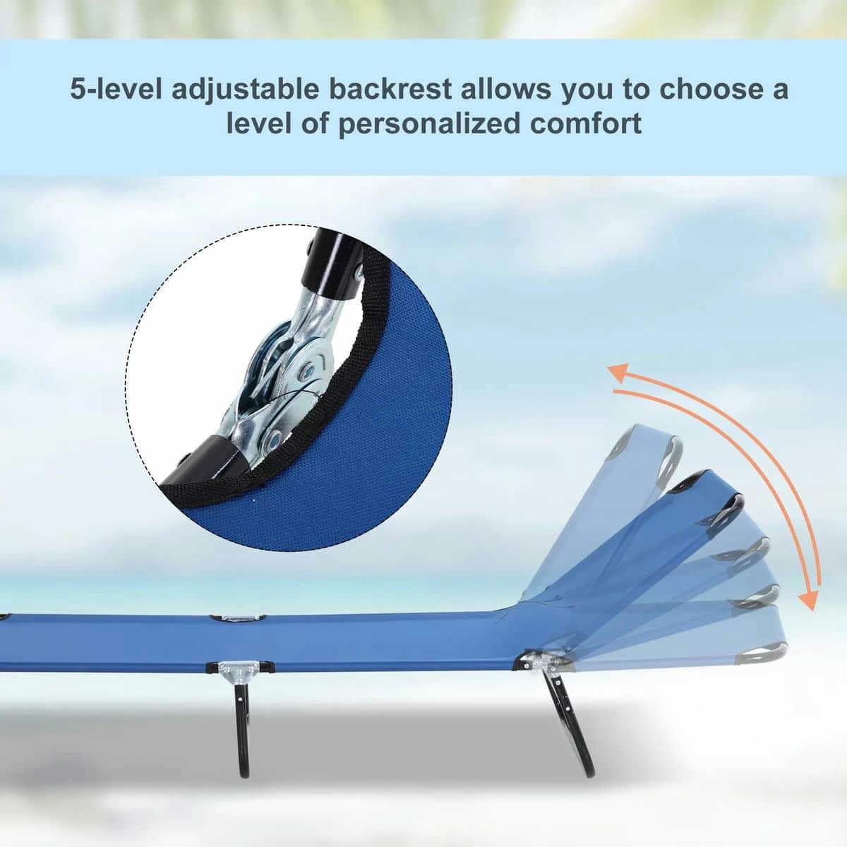 Spaco 5-Level Reclining Beach Chair, Folding Outdoor Sun Lounger with Steel Frame (Blue, 1-Pack) 6cizy