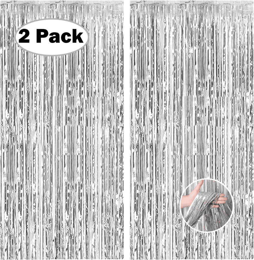 ECC Party Supply Silver Foil Fringe Door Curtain Backdrop (2 Pack, 8 ft x 3 ft) fuuhb
