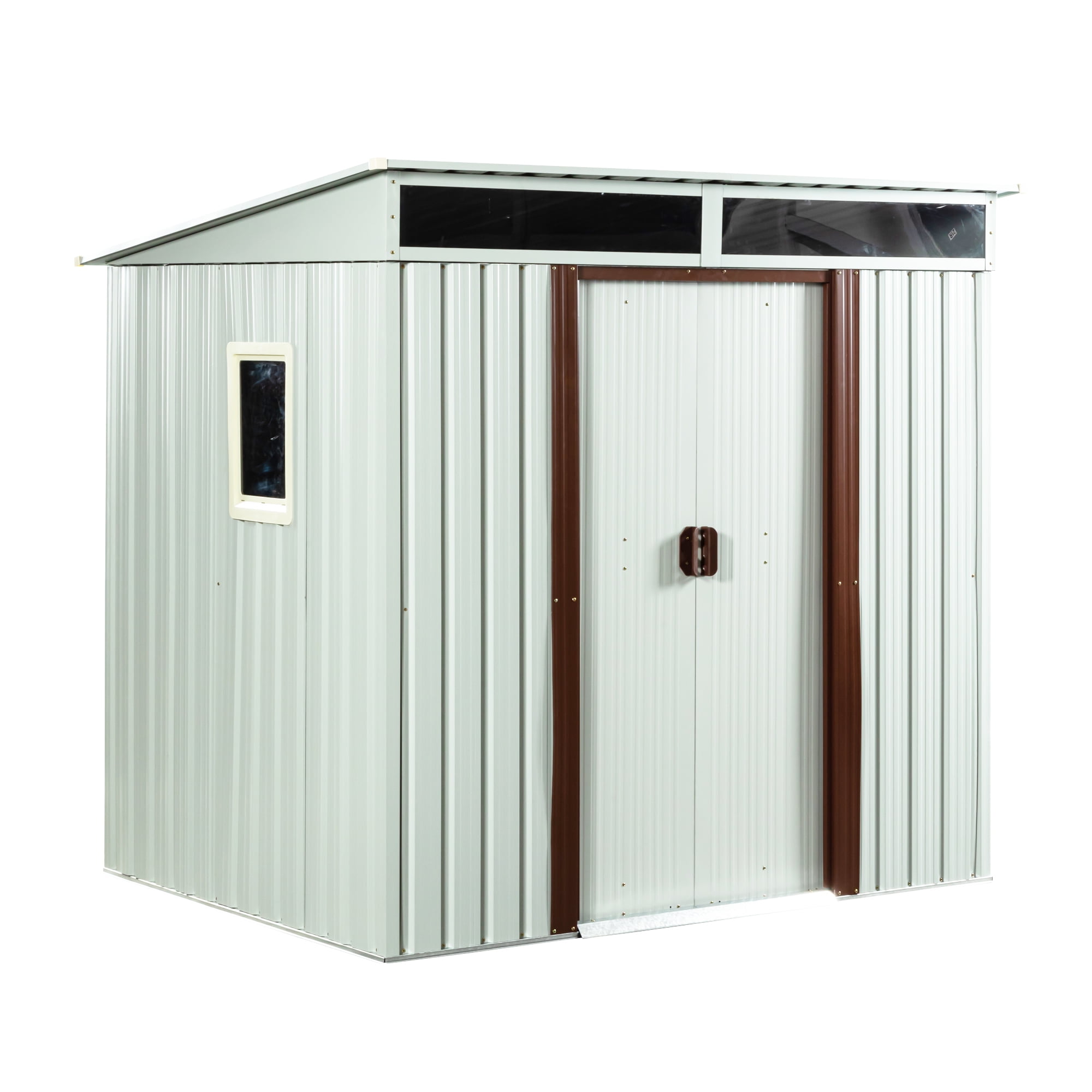 GUTALOR Outdoor Metal Storage Shed, Weather-Resistant Garden Tool House with Window and Sliding Door (White, 6 ft x 5 ft) 6xa73