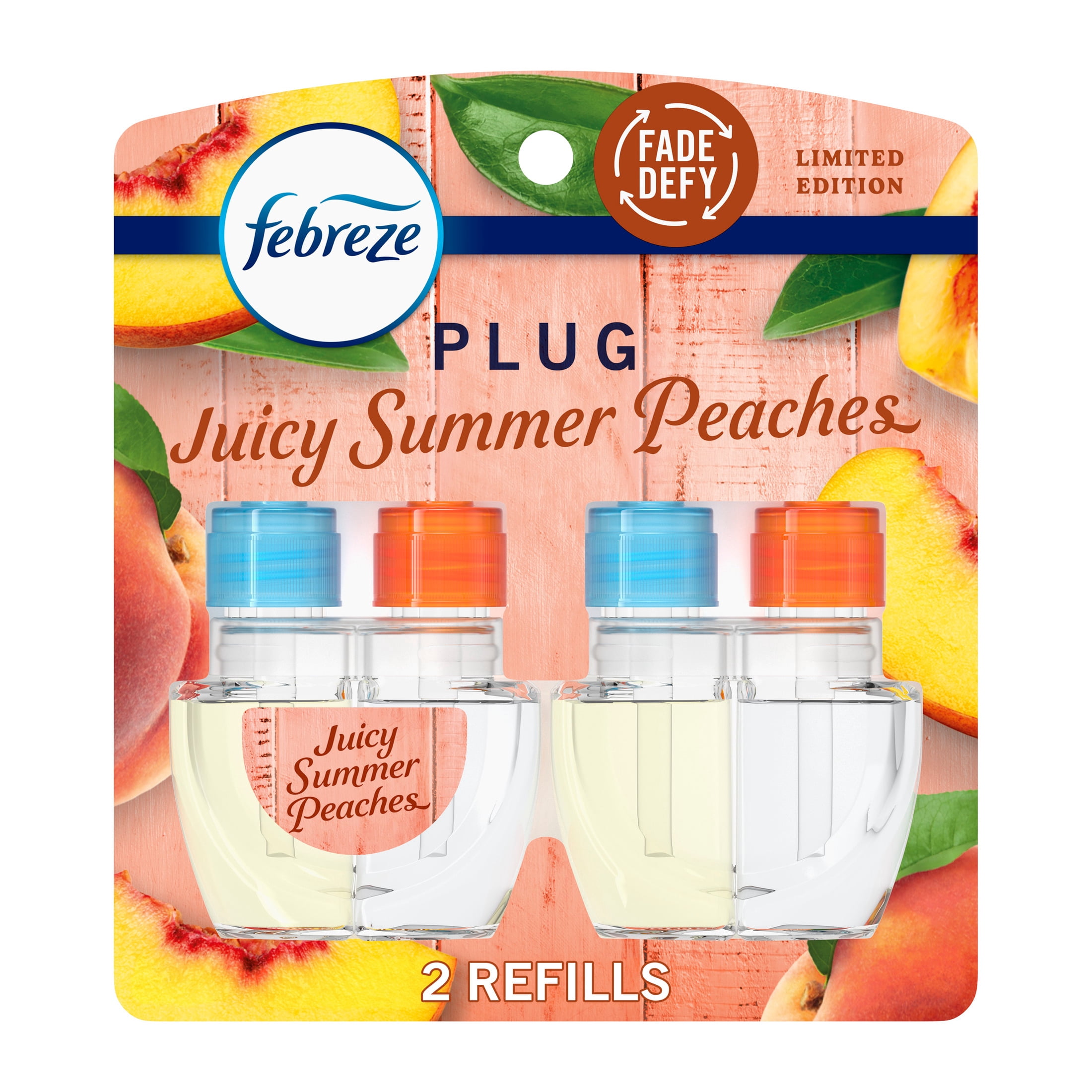 Febreze Fade Defy PLUG Air Freshener Scented Oil Refill, Juicy Peaches (2 Count) dzk2p