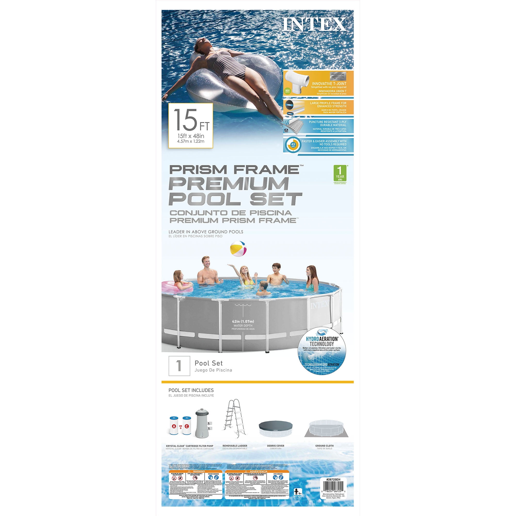 Intex Prism Frame Above Ground Swimming Pool Set with Filter Pump and Type A Cartridges (15 ft x 48 in, 6 Pack) rqc9e