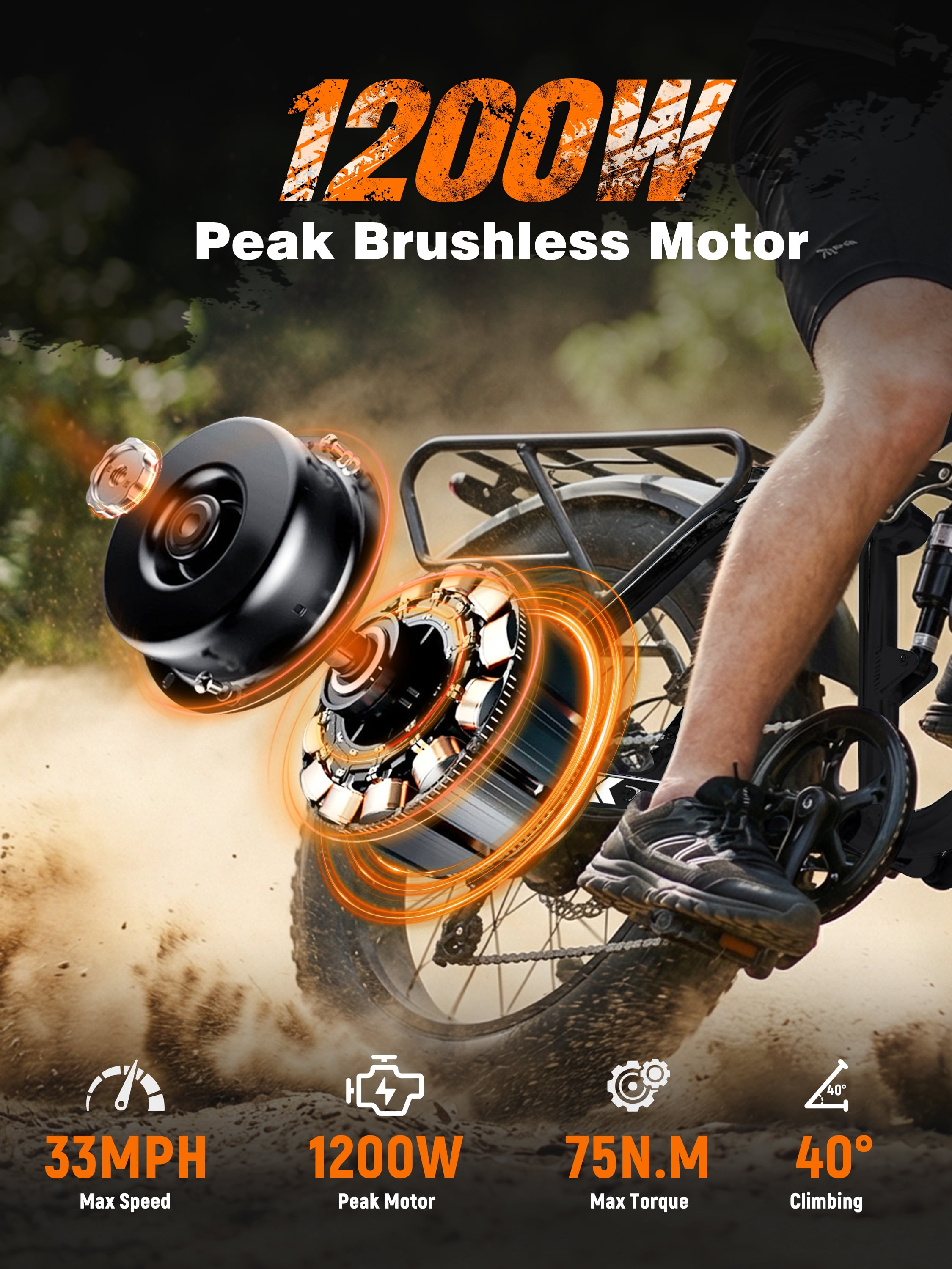 Elecby M300 Electric Mountain Bike, Full Suspension Fat Tire Ebike, 1200W Motor, 52V 20.8Ah Battery (Black, One Size) nd2ow