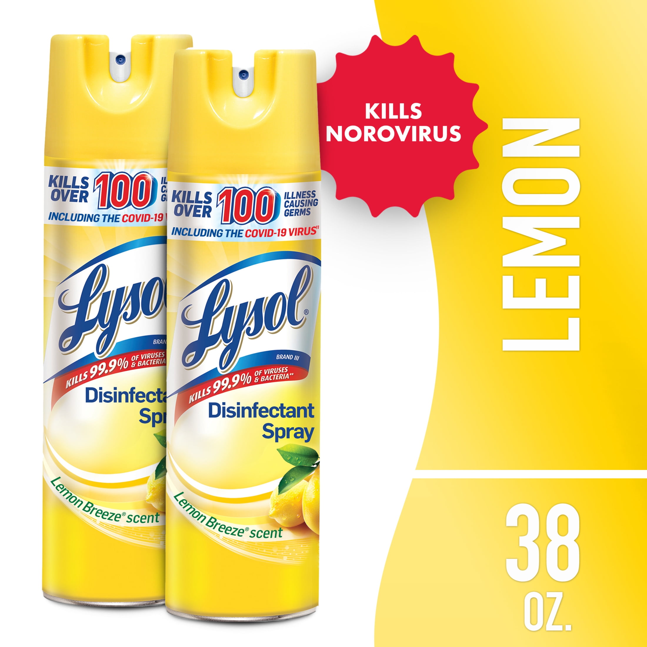 Lysol Disinfectant Spray, Antibacterial Surface Sanitizer and Deodorizer, Lemon Breeze (19 oz, 2 Pack) 1aj3w