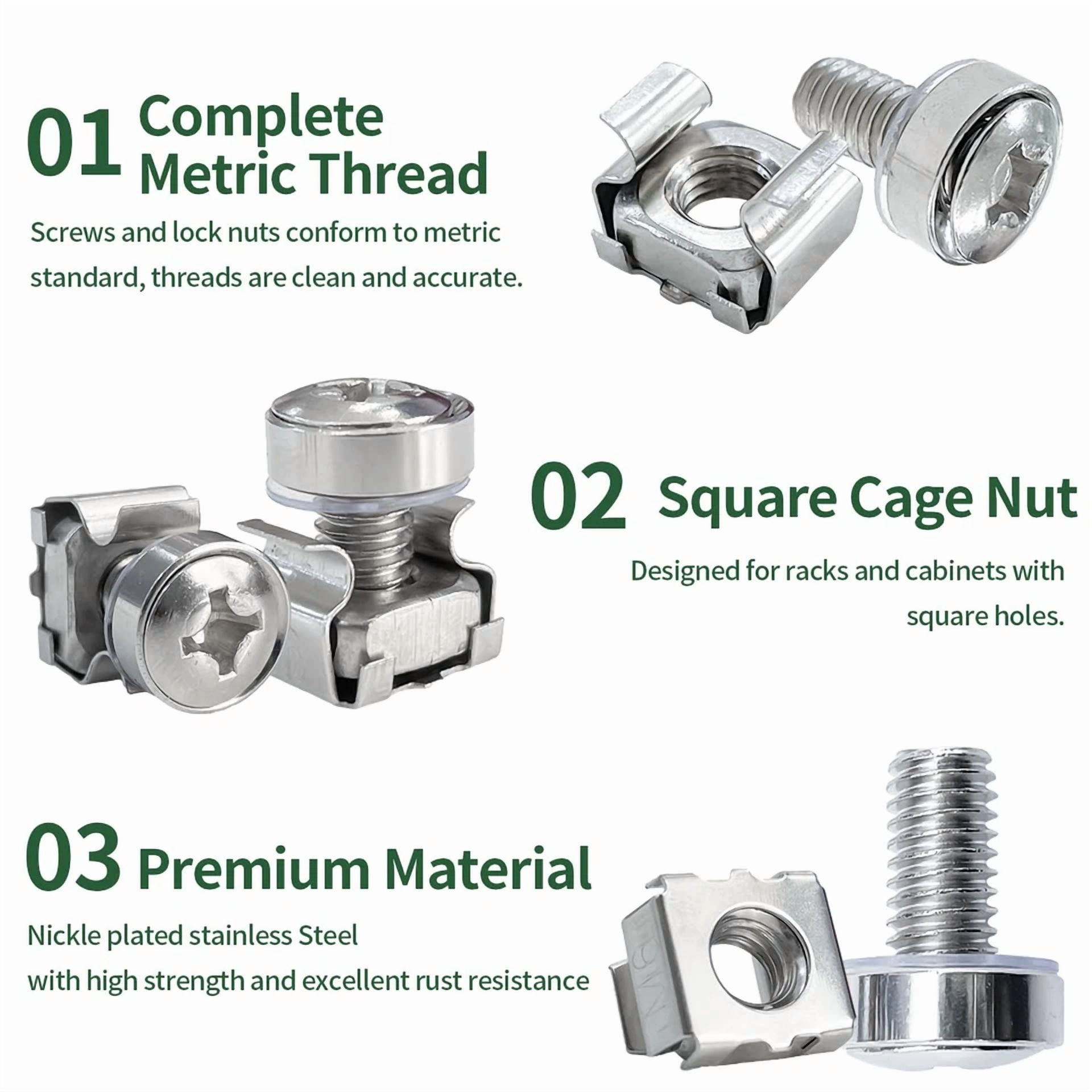 YANI Rack Mount Screws and Cage Nuts for Server Cabinet (50 Sets, 100 Pieces) ujf7u - Image 3