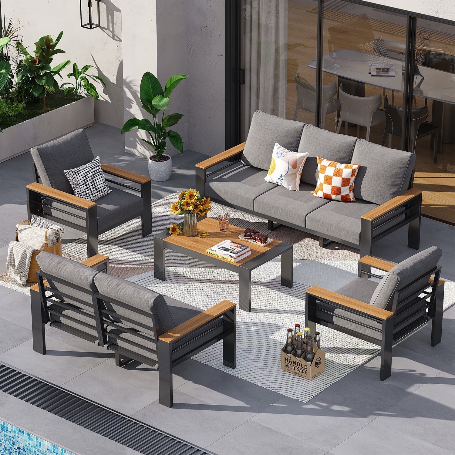 CLOUDDWELL 7-Piece Outdoor Patio Sectional Set with Coffee Table and Cushions (Gray, 7-Seat) odr39