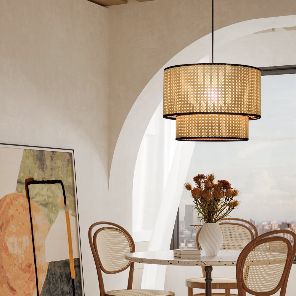 Arturesthome Mid Century Hand-Woven Rattan Pendant Light (Black, 12 in) wn4nw