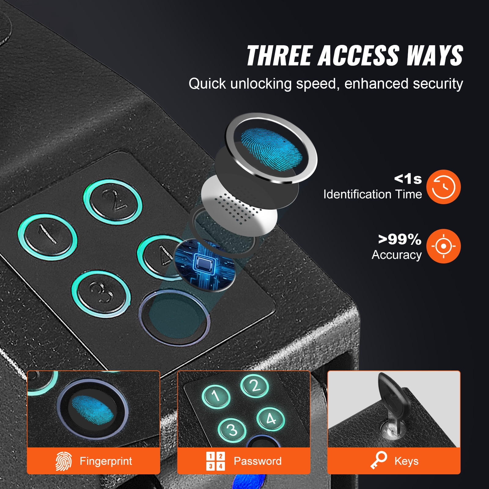BENTISM Handgun Safe with Biometric Fingerprint and Keypad Access (Black, 1 Pistol Capacity) scwu6