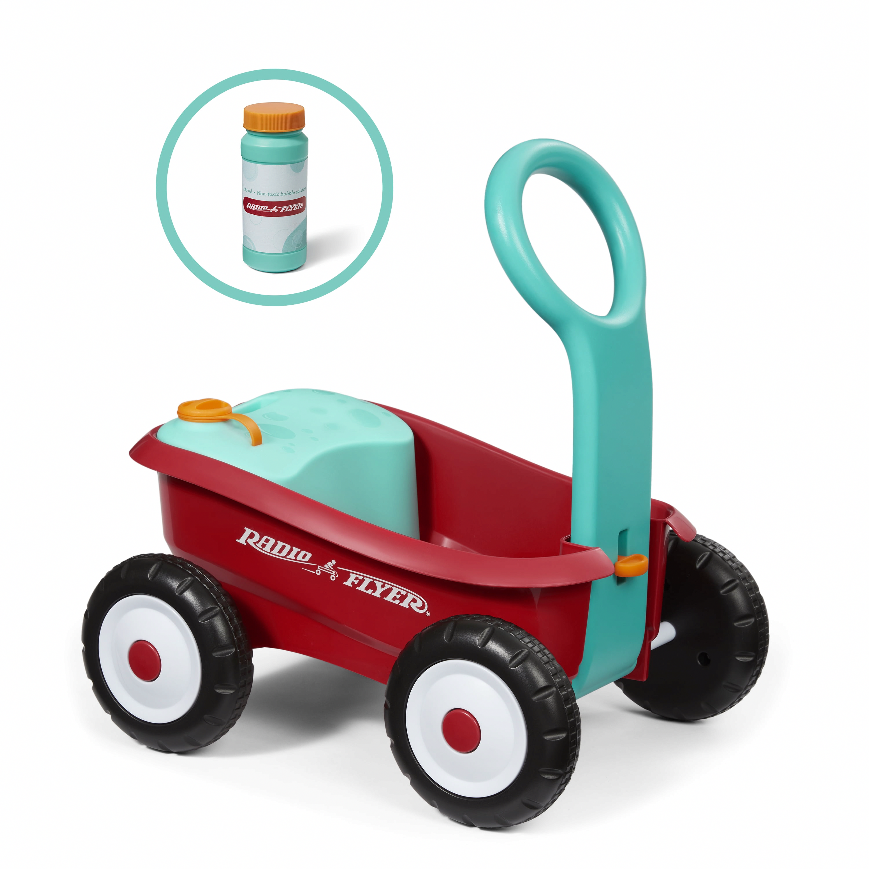 Radio Flyer Push & Pull Bubble Buddy Walker Wagon, Battery-Free Bubble Machine for Toddlers (Red, 4 fl oz) uc820