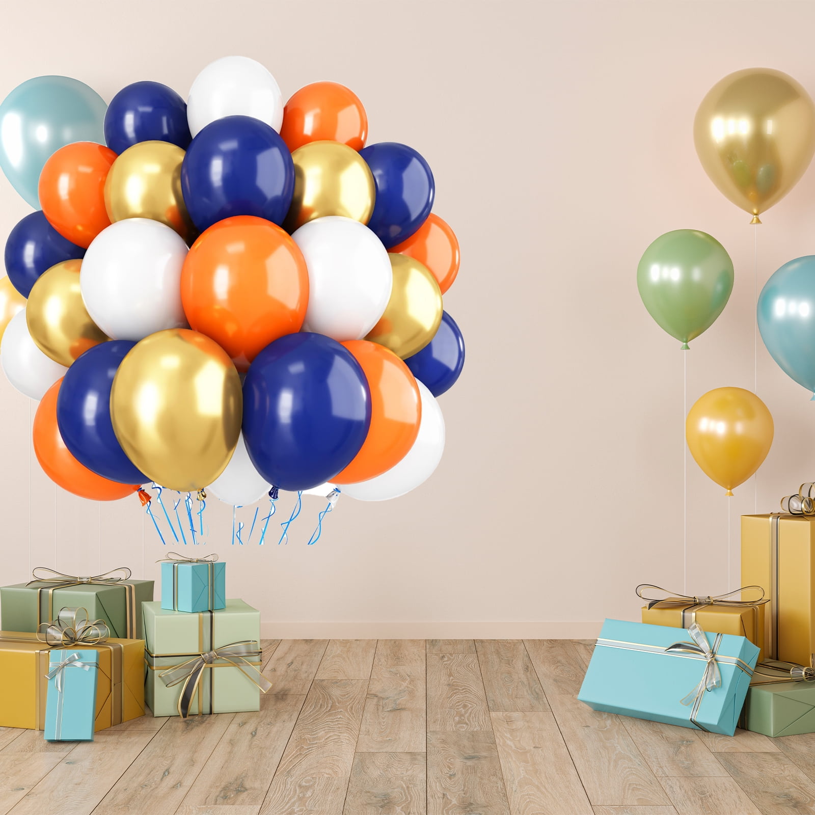 Qiameng Party Balloon Arch Kit, Navy Blue Orange White and Metallic Gold Latex Balloons for Birthday Wedding Graduation (35 Pieces, 12 in) ftvag