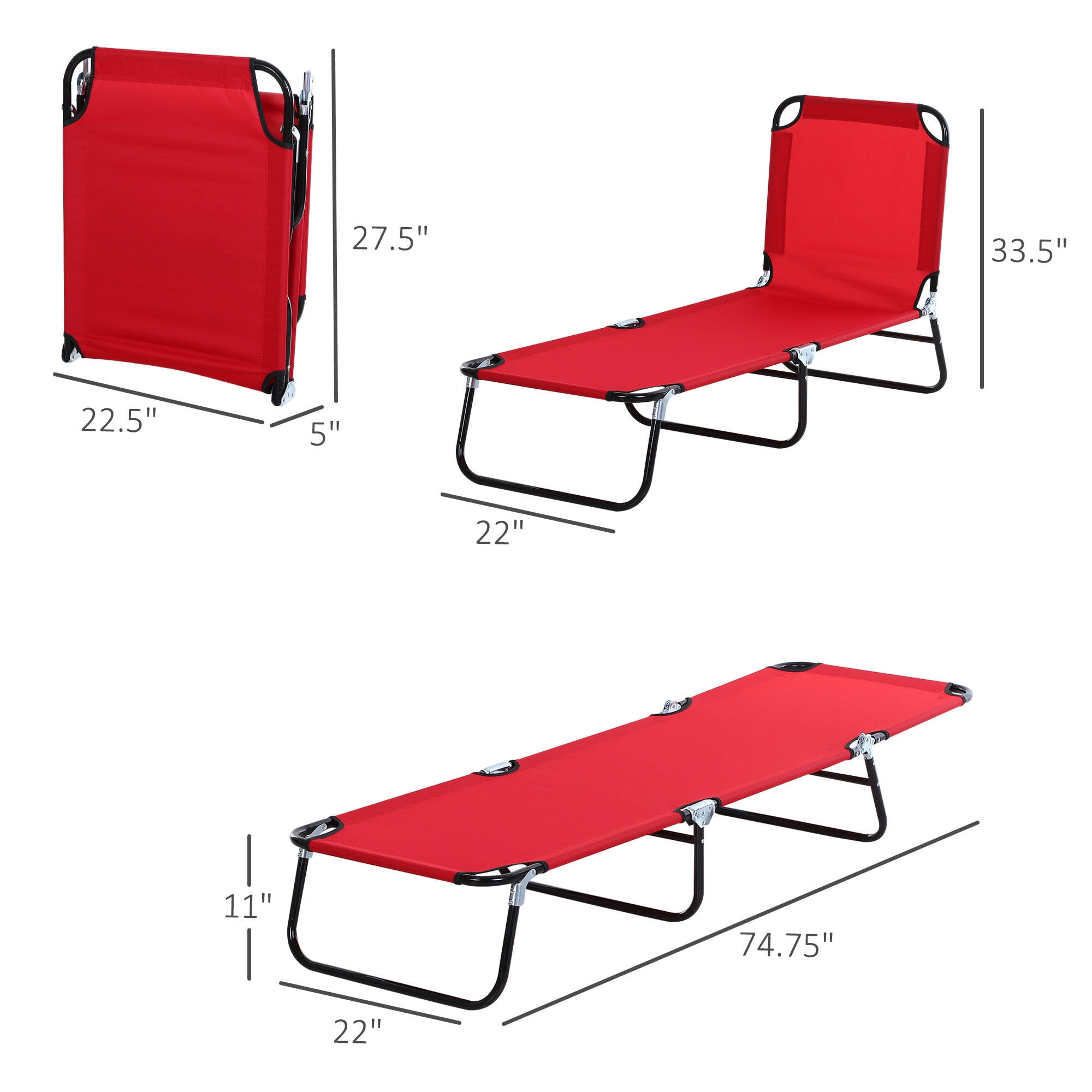 PuppyCheer 74 in Folding Chaise Lounge Chair, 5-Position Reclining Pool and Beach Chair (Red, 74 in x 22 in) sf53x