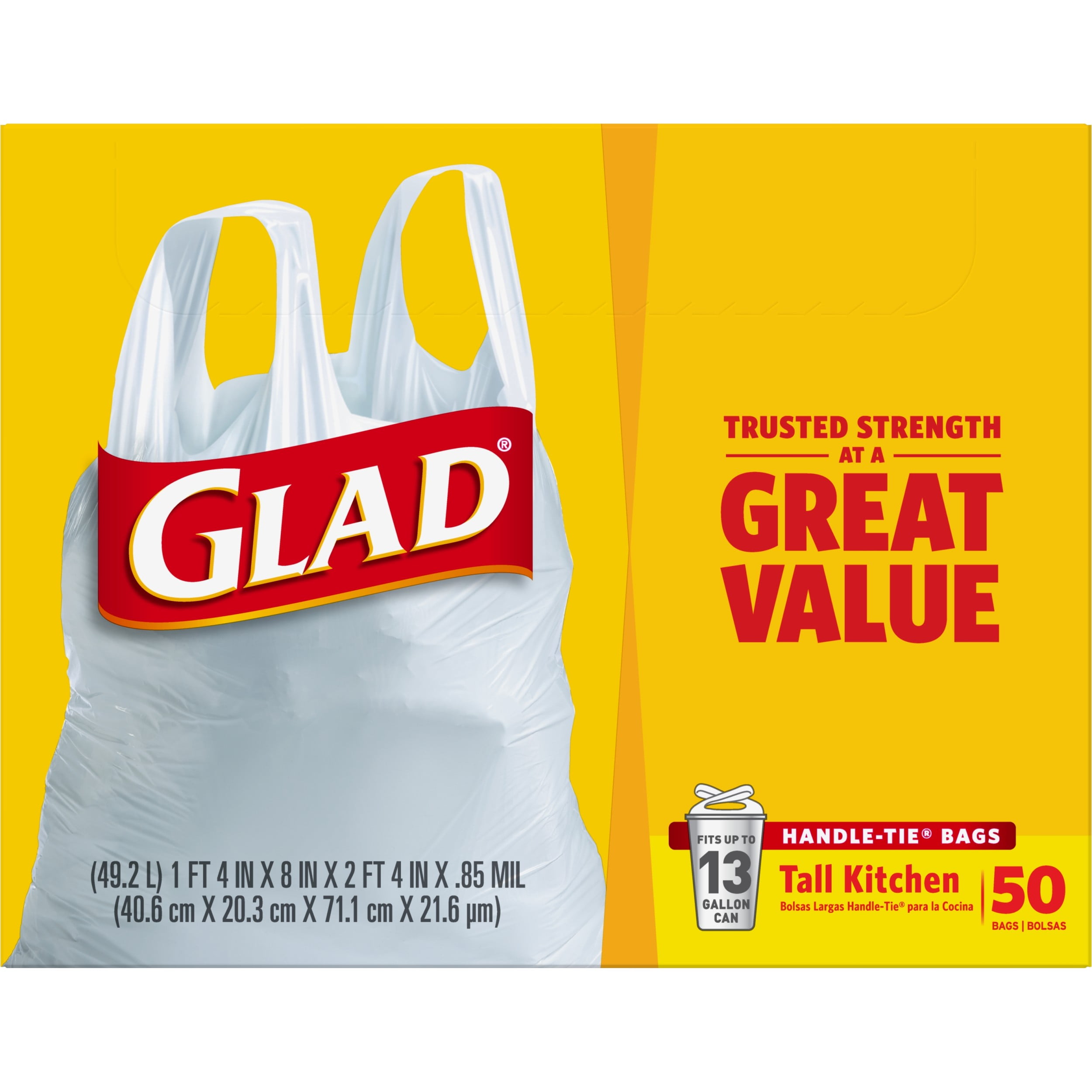 Glad Tall Kitchen Trash Bags with Handle-Tie Closure (White, 50 ct) rencv