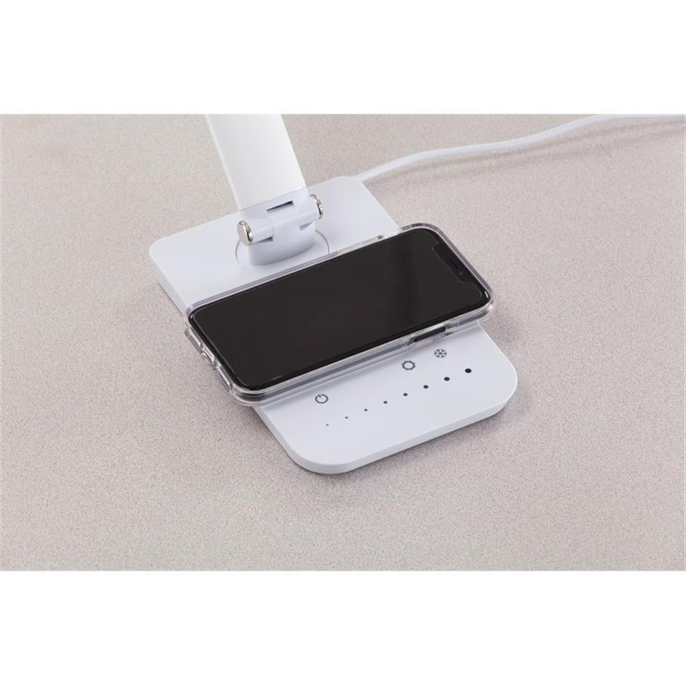 Safco Pivoting LED Desk Lamp with Wireless Charging Pad and USB Port (White) 9i50q