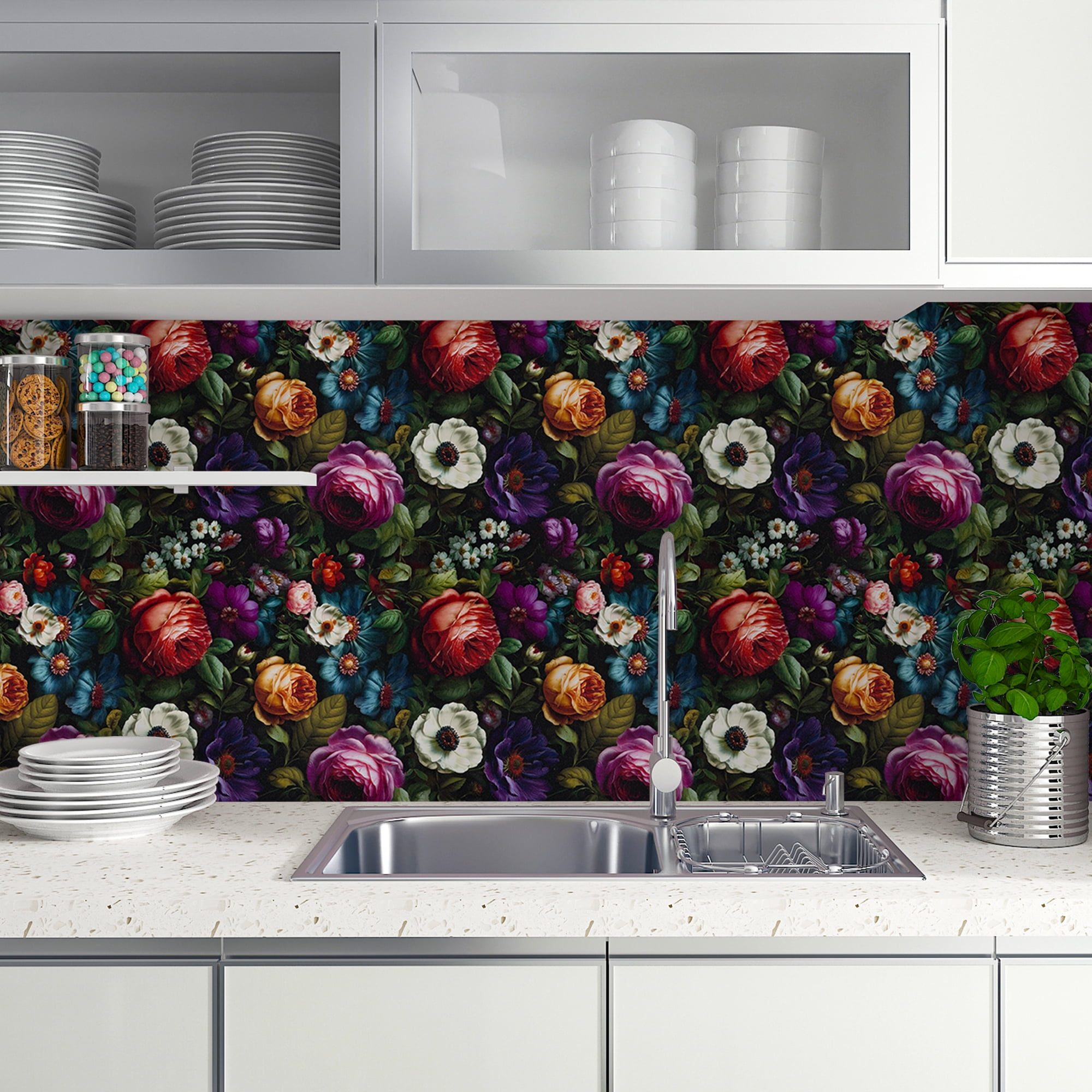 Abyssaly Floral Peel and Stick Wallpaper, Vintage Watercolor Plant Contact Paper for Home Decor (Multicolor, 17.3 in x 393.7 in) qzfs2
