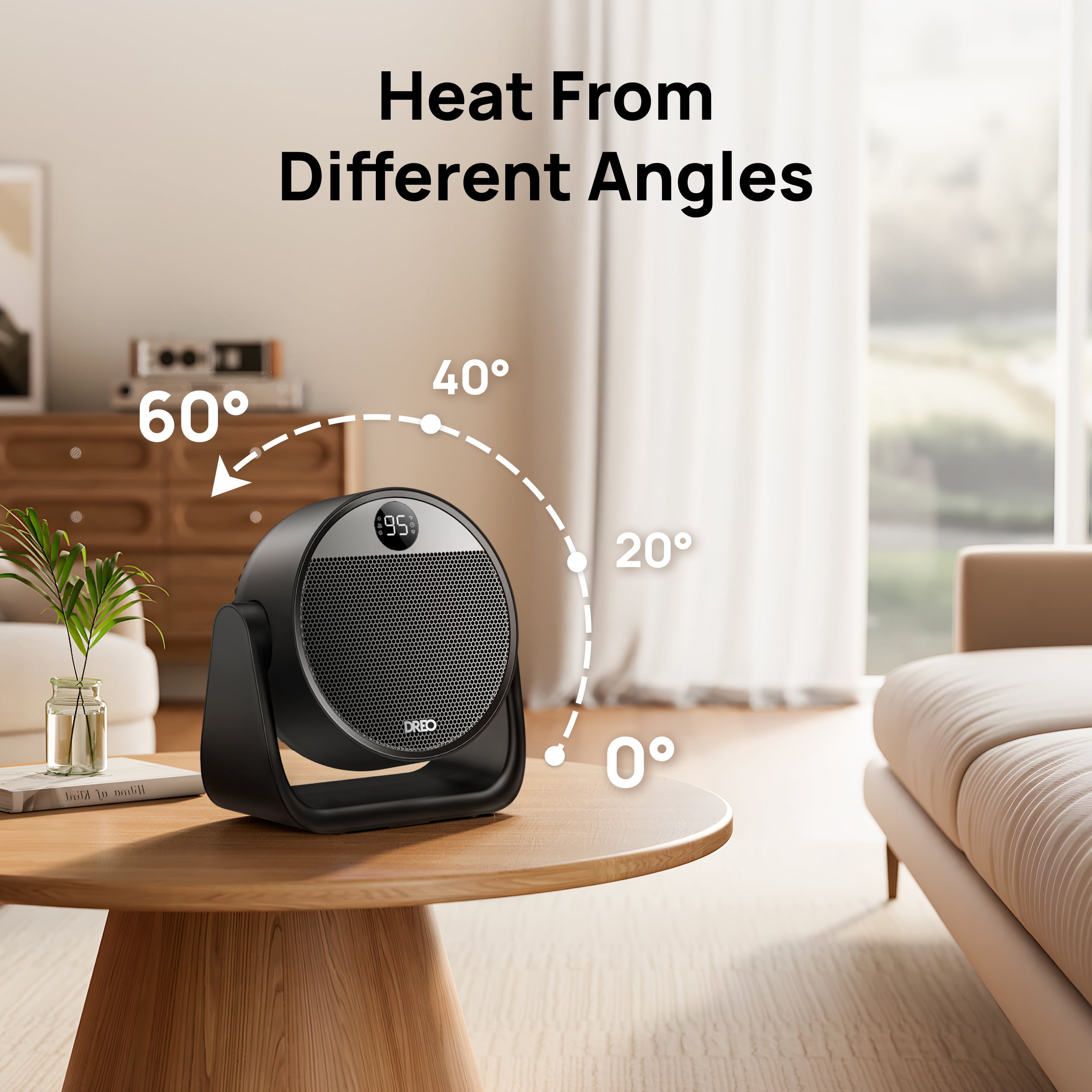 DREO Space Heater, Portable Electric Heater with 60° Tilt, Thermostat, Remote Control, 3 Modes (Black, 1500W) gbn69