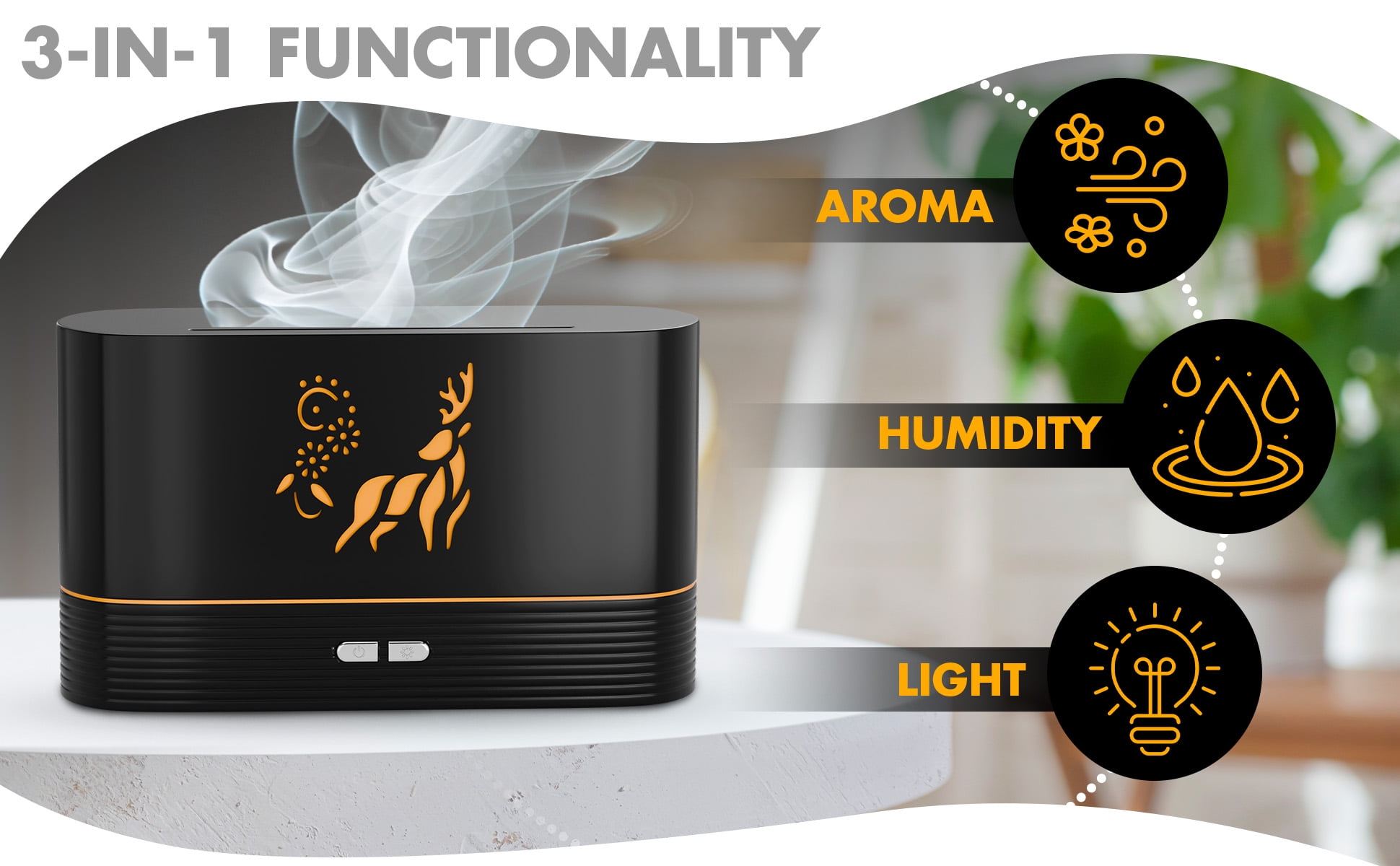 NABSAK Flame Diffuser Humidifier with 7-Color LED Lights and Remote Control (Dark Wood, 6.76 fl oz) 4tyfy
