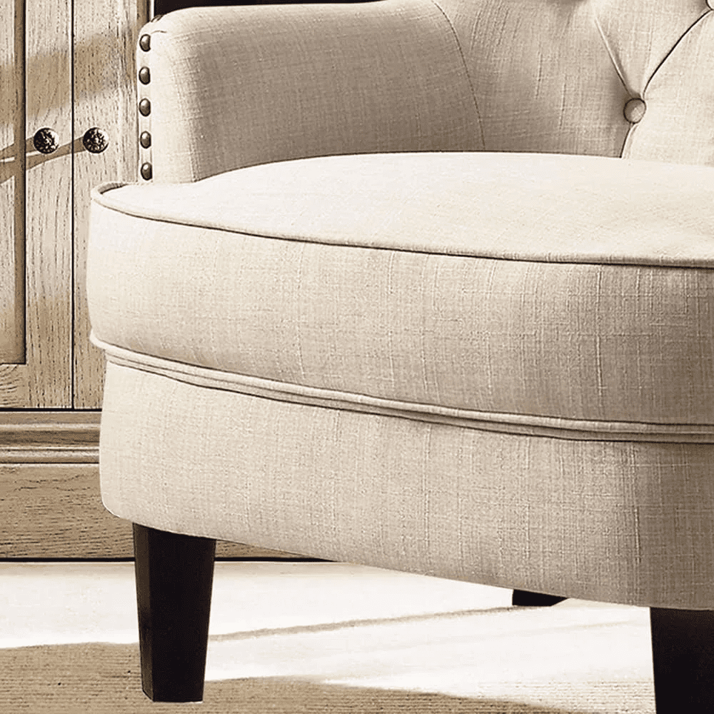Shengchao Trade Velvet Upholstered Club Chair, Tufted Wingback Barrel Accent Chair with Nailhead Trim (Beige, 34.5 in H) 6a68i