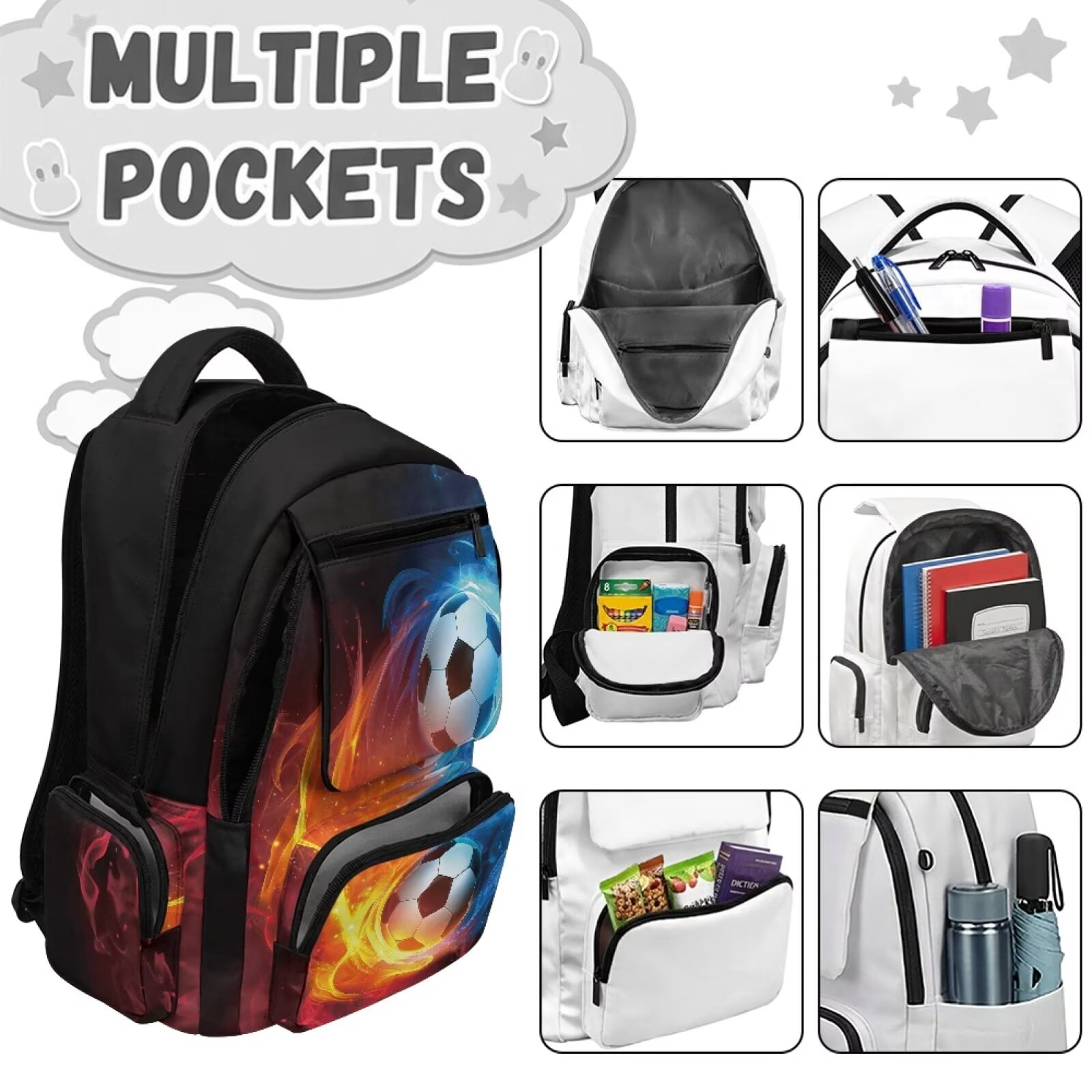 Jeiento Football School Backpack for Boys and Girls, Lightweight Large Capacity Daypack for Travel and Hiking (Ice and Fire, 17 in) tf2vy