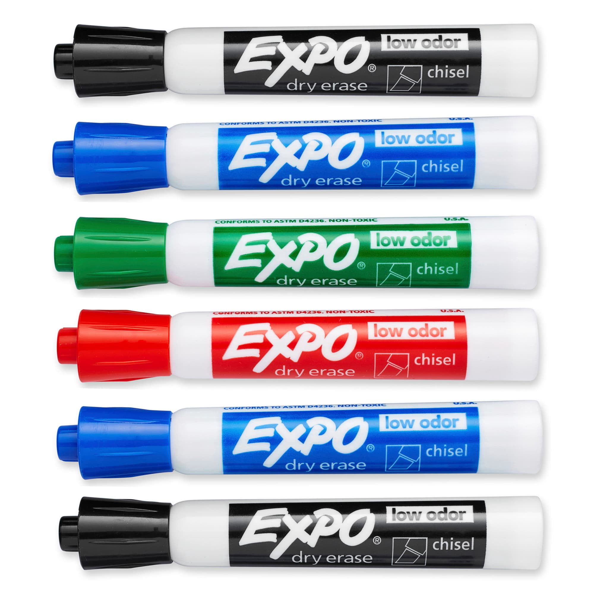 Expo Low Odor Dry Erase Markers (Chisel Tip, Assorted Colors, 6 Count) yu4xi