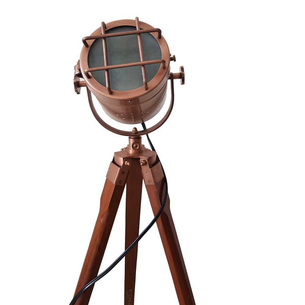 Collectiblesbuy Vintage Searchlight Floor Lamp Studio Spotlight with Wooden Tripod Stand (Antique Copper, 40 in) apxdh