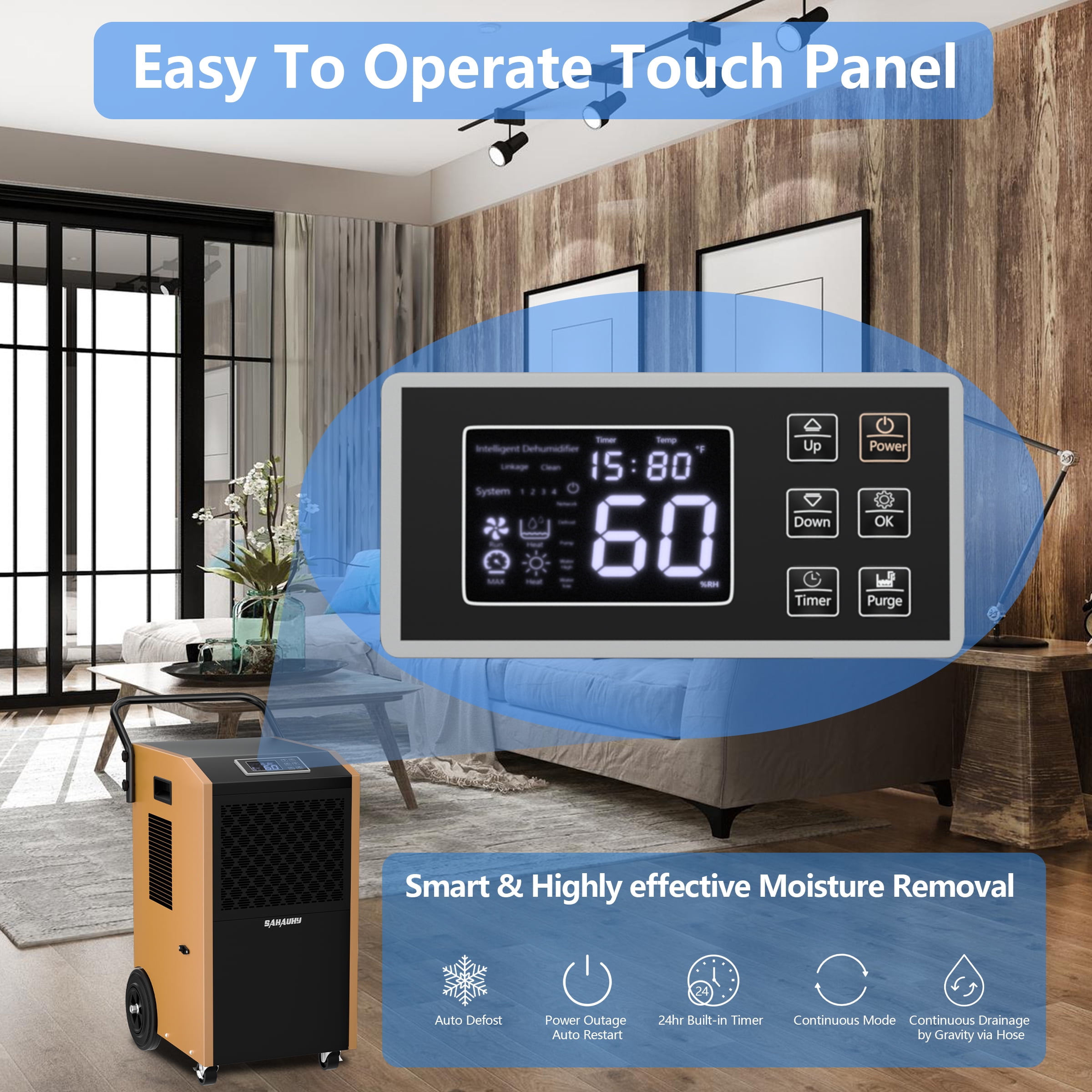 SAHAUHY Commercial Dehumidifier with Built-in Pump and Drain Hose for Large Spaces (168 Pints, 7,200 Sq Ft) o0r39