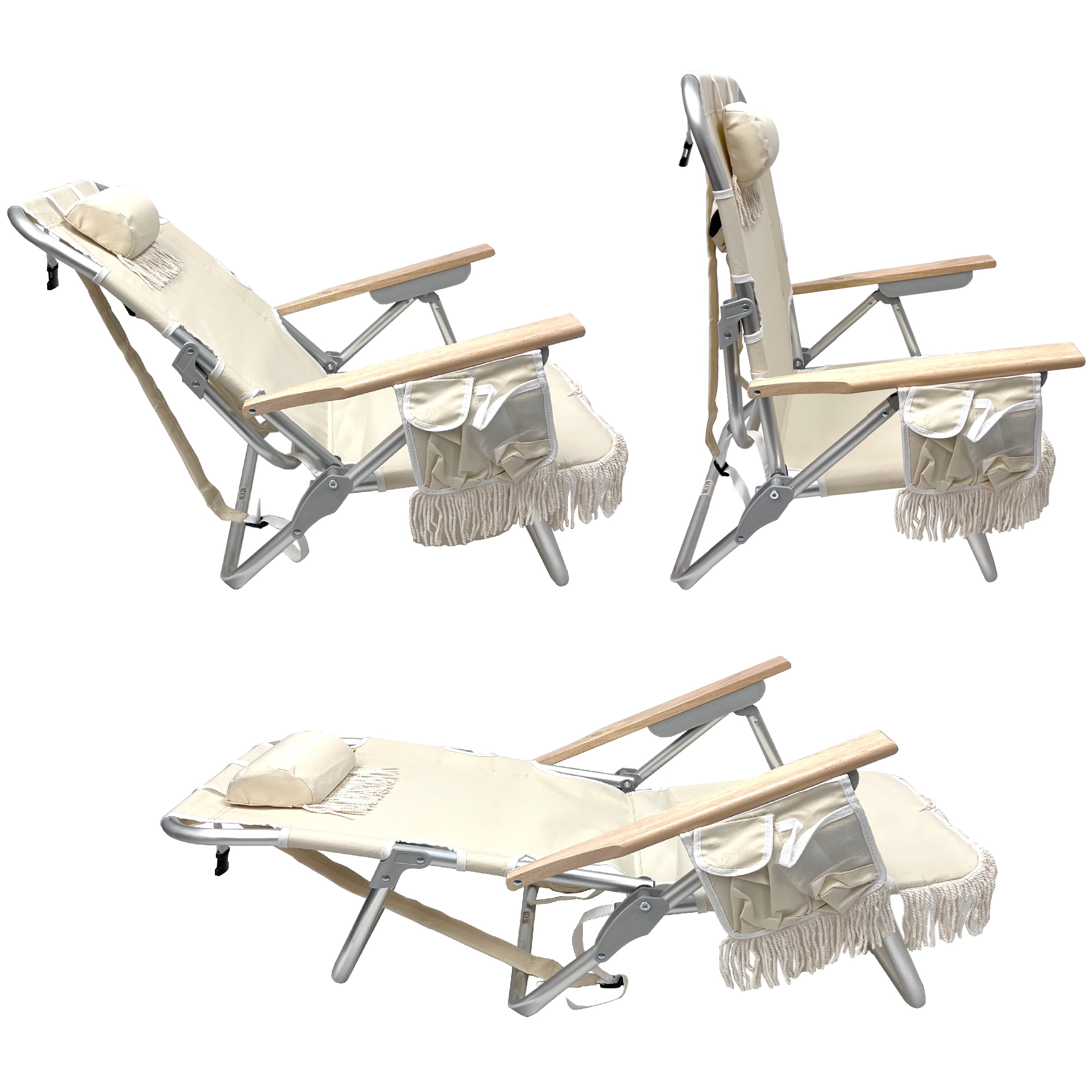 EasyGo Products Backpack Beach Chair with 5-Position Recline and Storage (Tan, 28 in x 30 in x 24 in) cq582