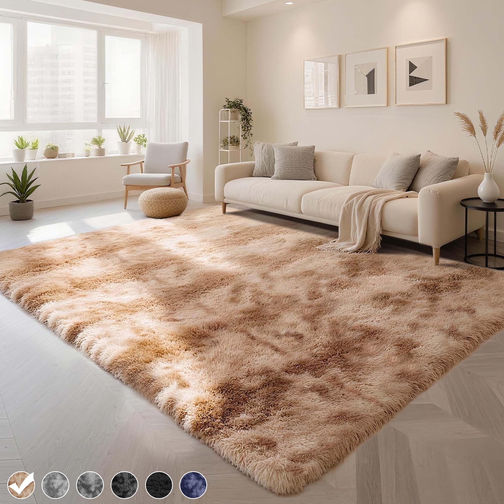 Cozydesg Soft Fluffy Area Rug, Modern Shaggy Velvet Floor Mat for Living Room and Bedroom (Beige, 8 ft x 10 ft) 3qz4p