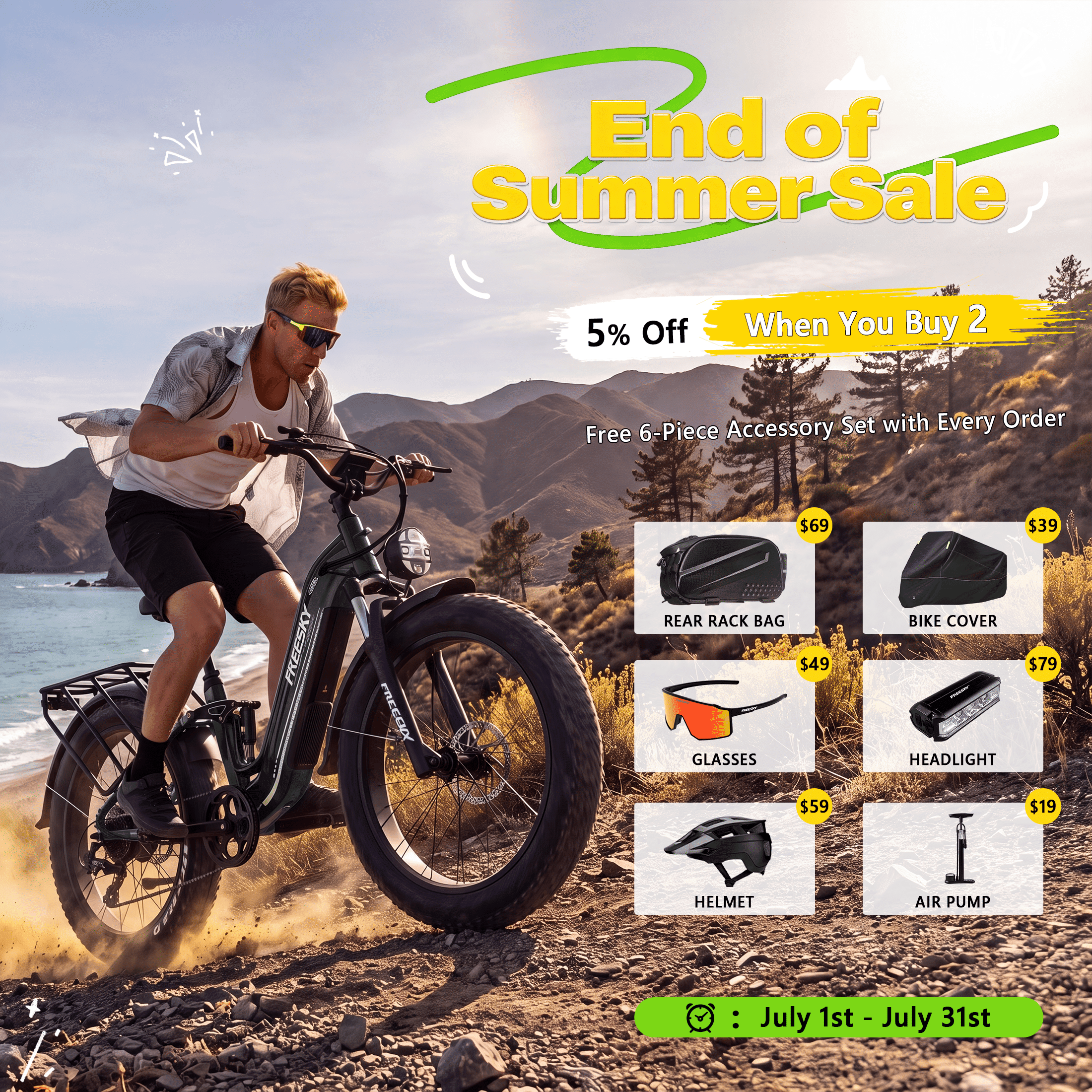 FREESKY Electric Bike for Adults 3000W Motor 105-Mile Range Step-Thru E-Bike (Blue, 26 in Fat Tire) ctz14