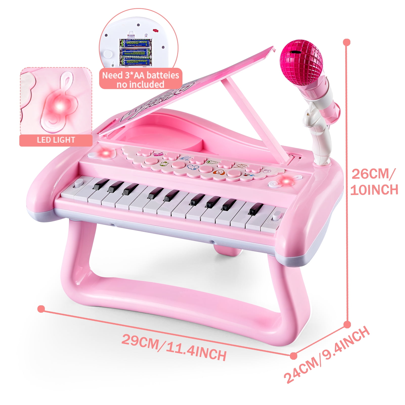 Tepear Musical Keyboard Piano Toy for Toddlers, 22-Key Educational Instrument with Microphone (Pink, 15 in x 8 in) 61jsc