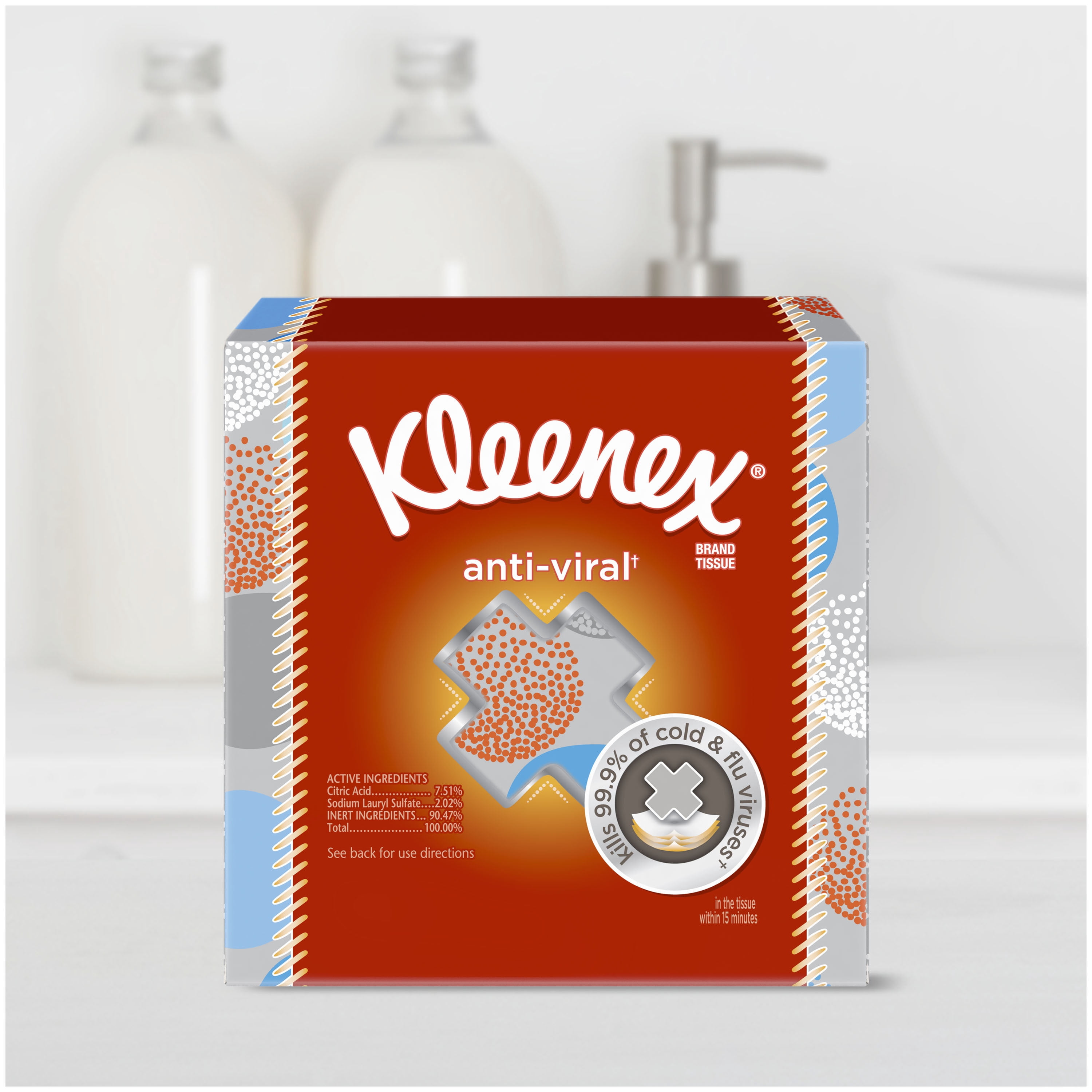 Kleenex Anti-Viral Facial Tissues, 3-Ply Durable Softness (Beige, 4 Cube Boxes, 240 Total Tissues) d0bbz