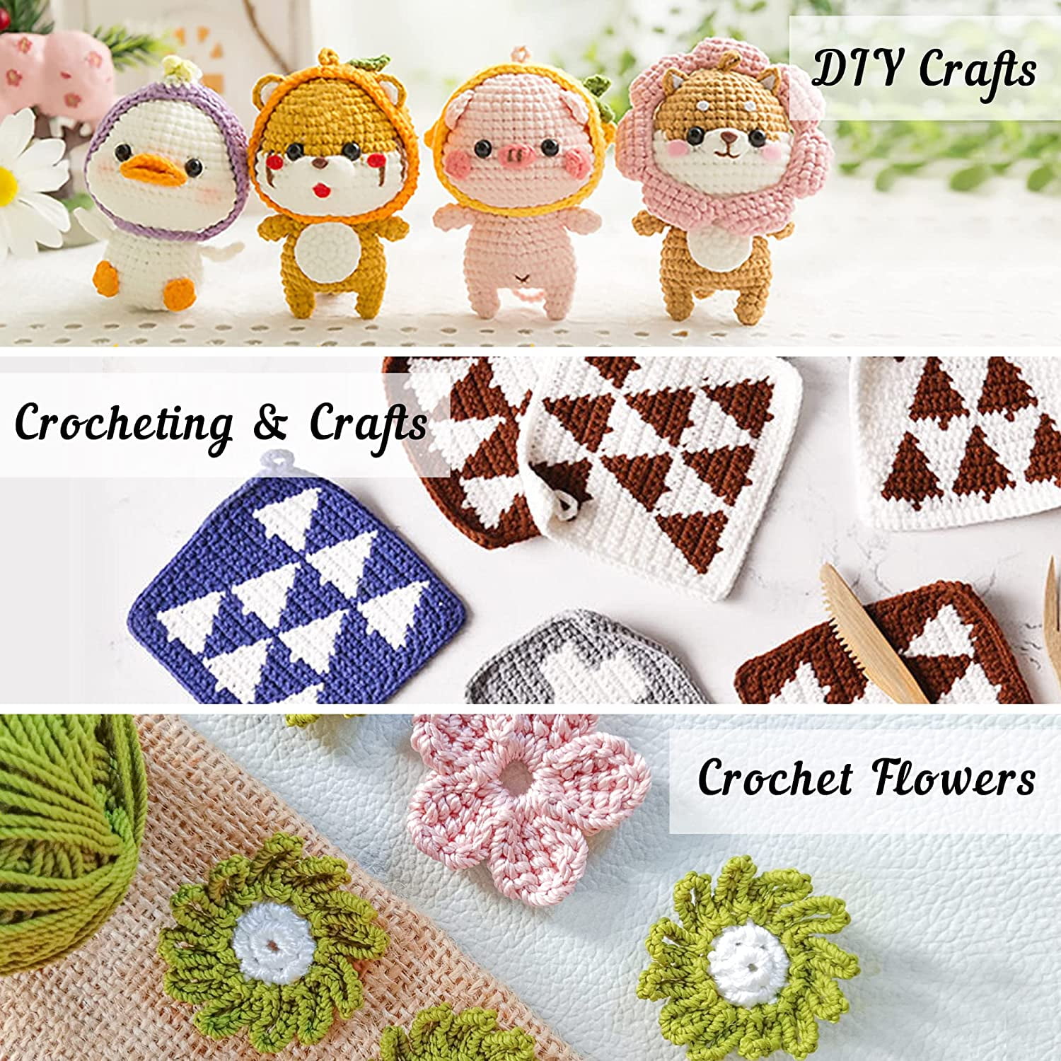 INSCRAFT Crochet Yarn Set with Ergonomic Hooks and Knitting Accessories (113 Piece, 1600 Yards) 59dom