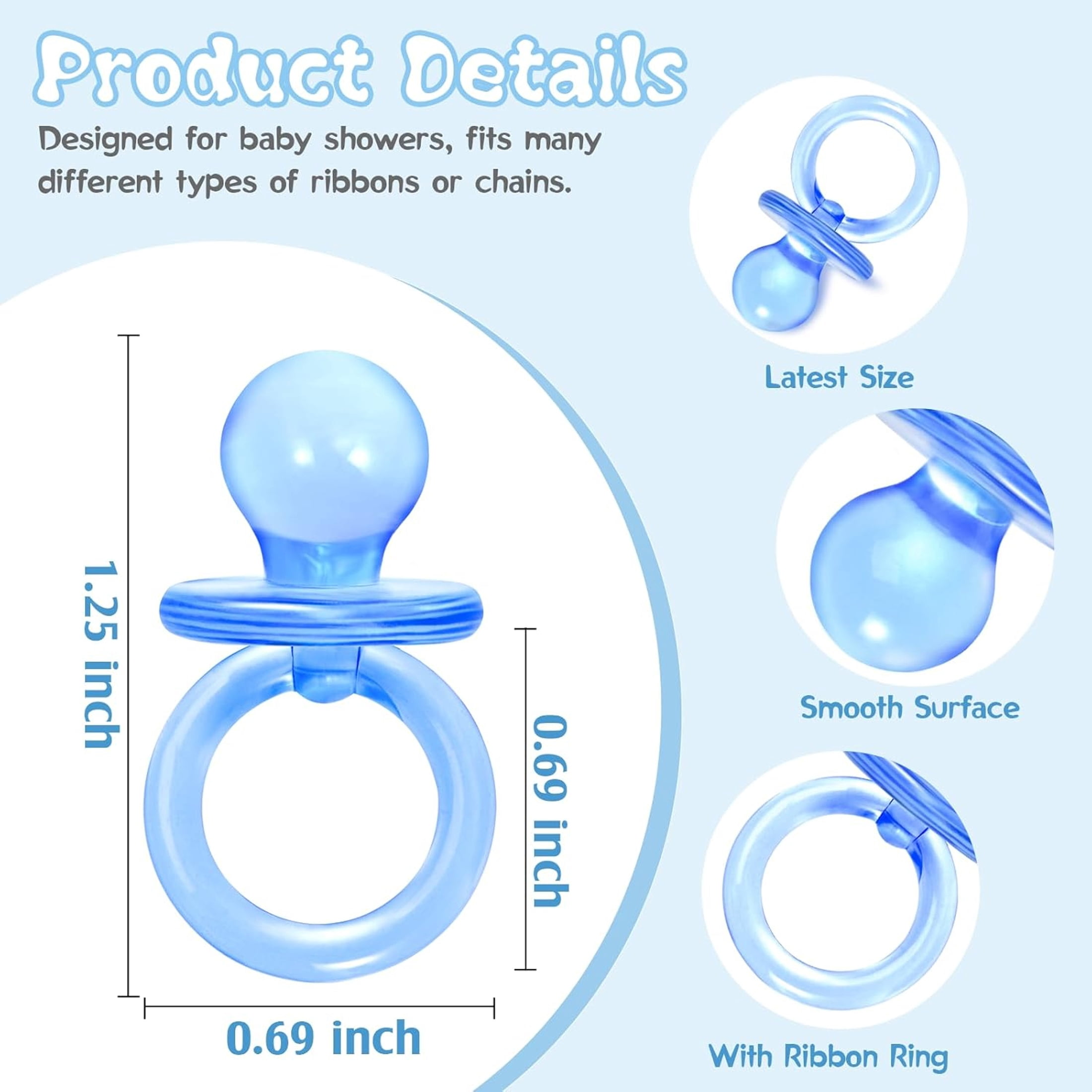 BESTSKY Mini Pacifier Party Favors for Baby Shower Games (Blue, 50 Pack, 1.25 in) tsi0o