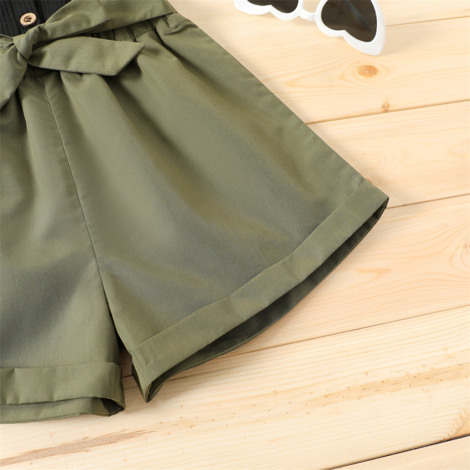 PatPat Kid Girl Summer Romper Jumpsuit Sleeveless Button Belted Outfit (Green, 5T) igduf - Image 4