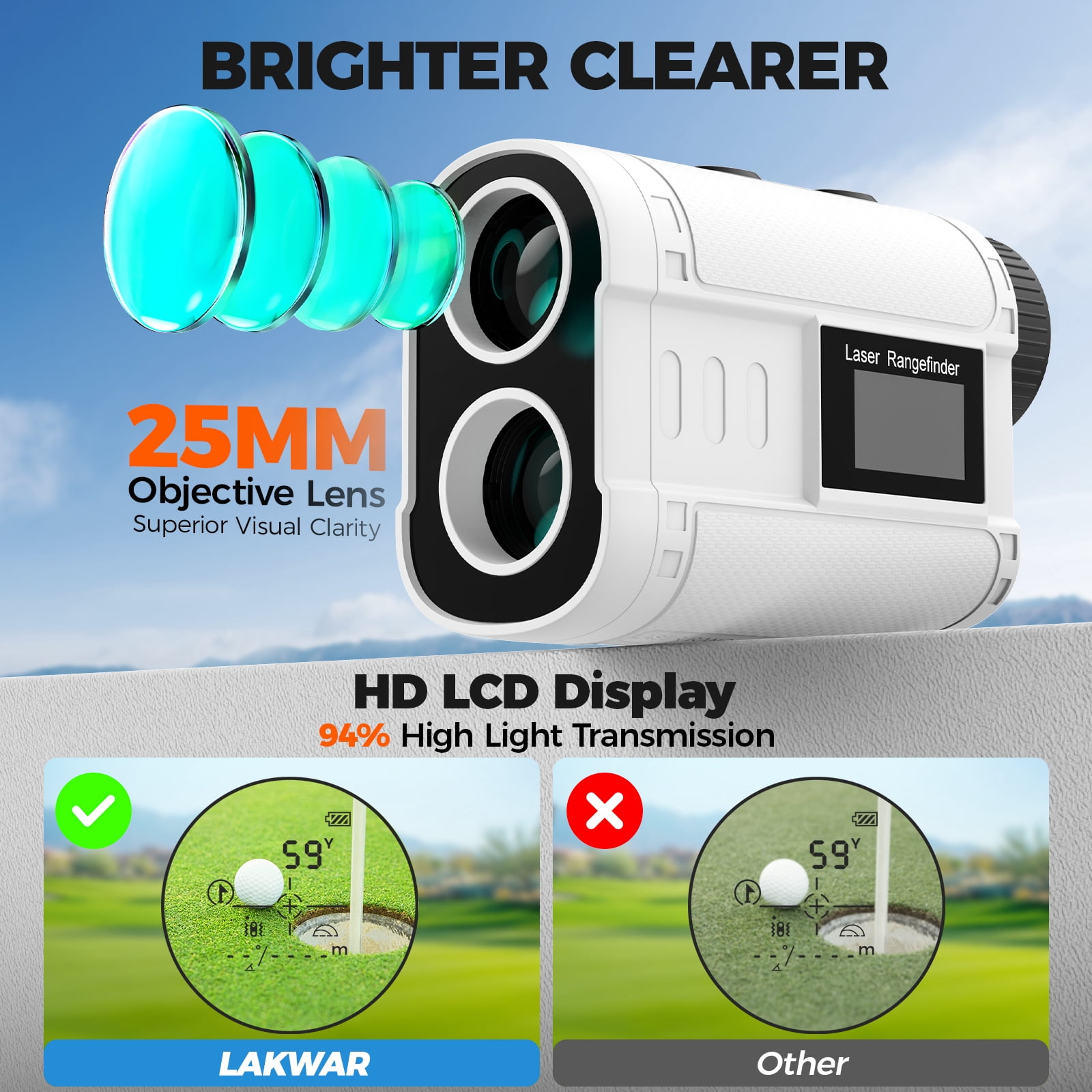 LAKWAR Golf Rangefinder with Slope Compensation, 900 Yards Laser Distance Finder, 6X Magnification, Flag Pole Locking Vibration, Rechargeable (White, 1 Unit) p9lvo