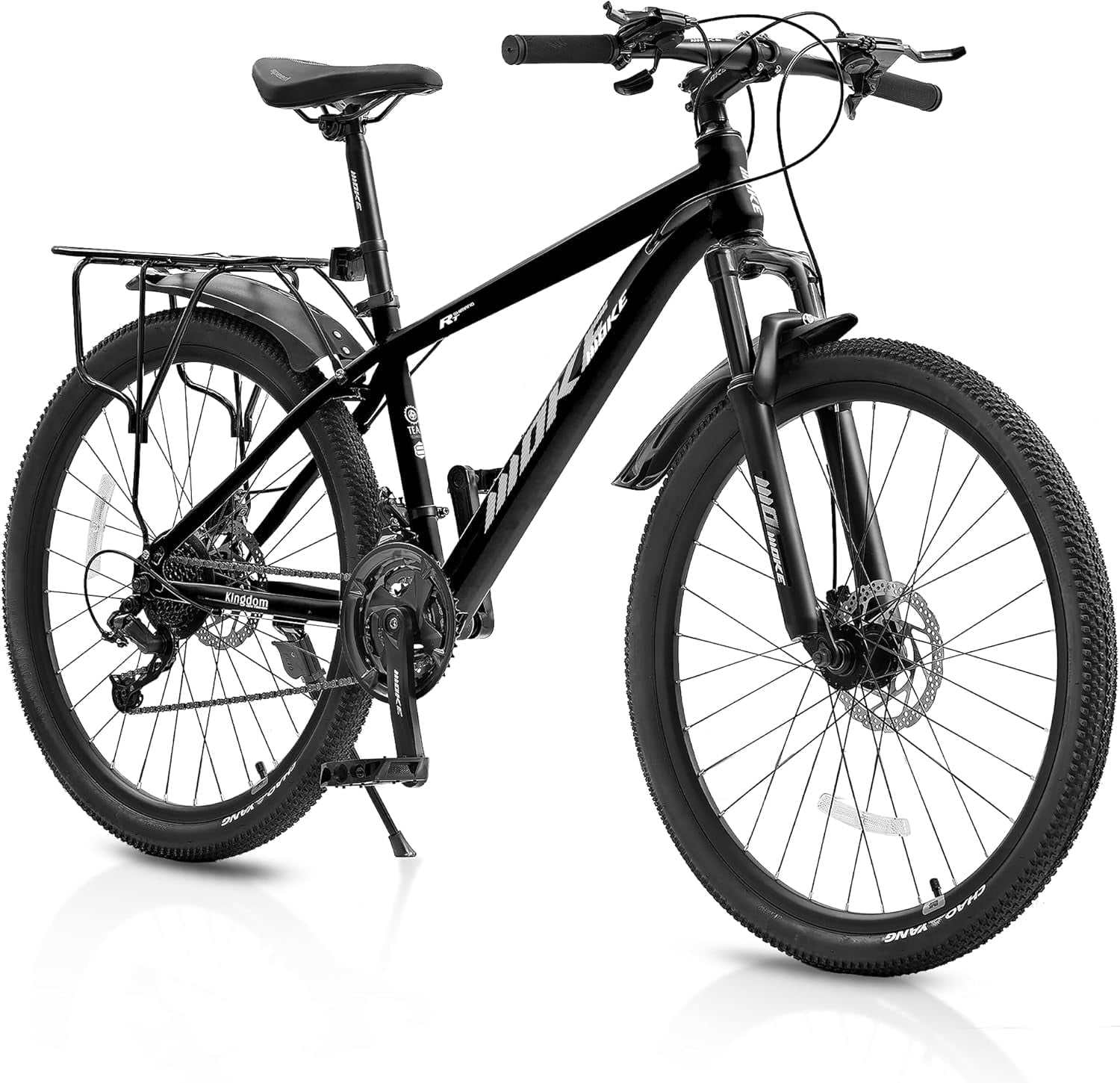 Akaber Mountain Bike, 21-Speed Drivetrain, Suspension Fork, Dual Disc Brakes, Rear Rack (Black, 24 in) ulu2t