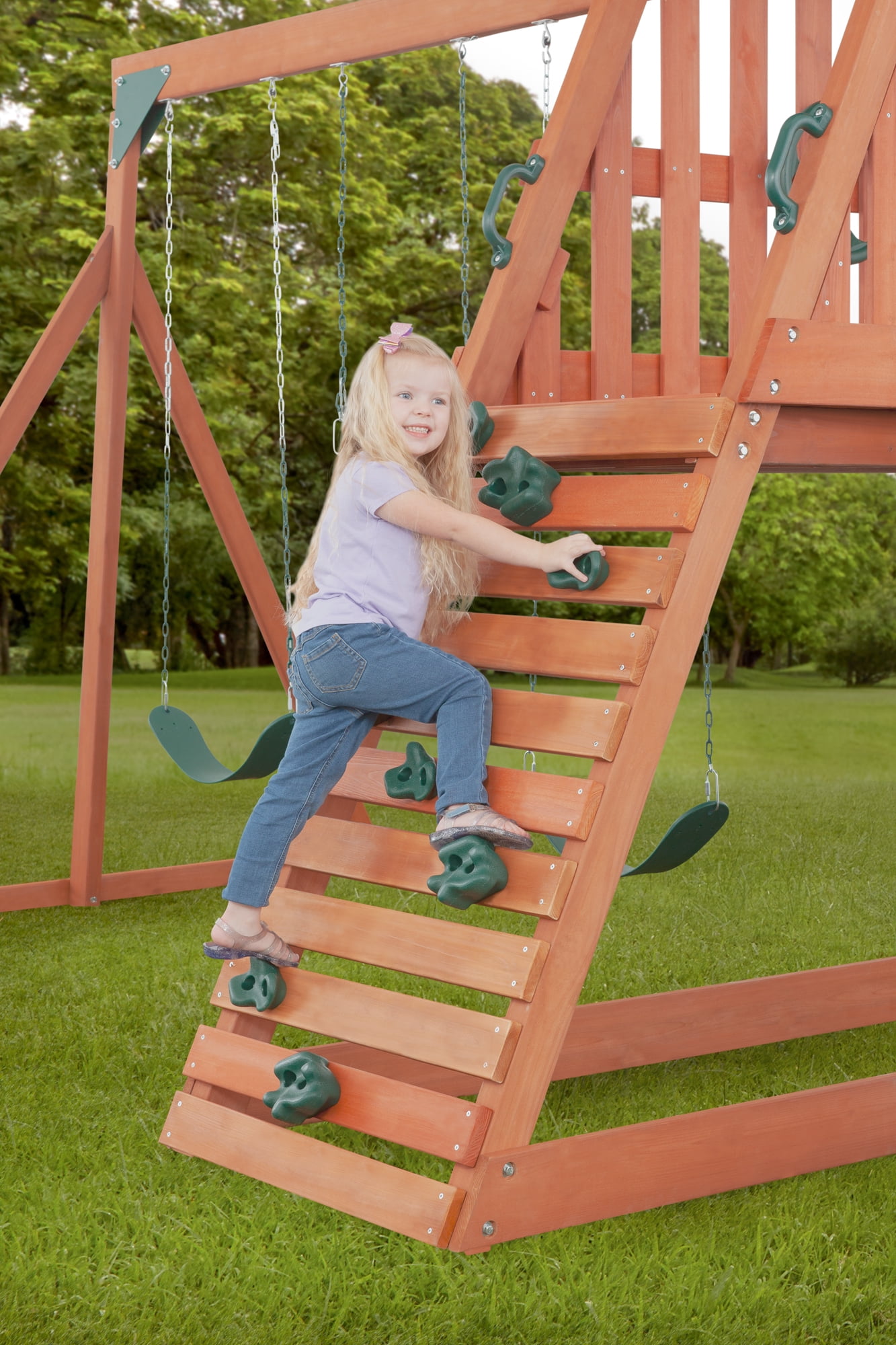 Creative Cedar Designs Cedar Chalet Wooden Swingset (Brown, Residential Outdoor Playset) 8zoi2