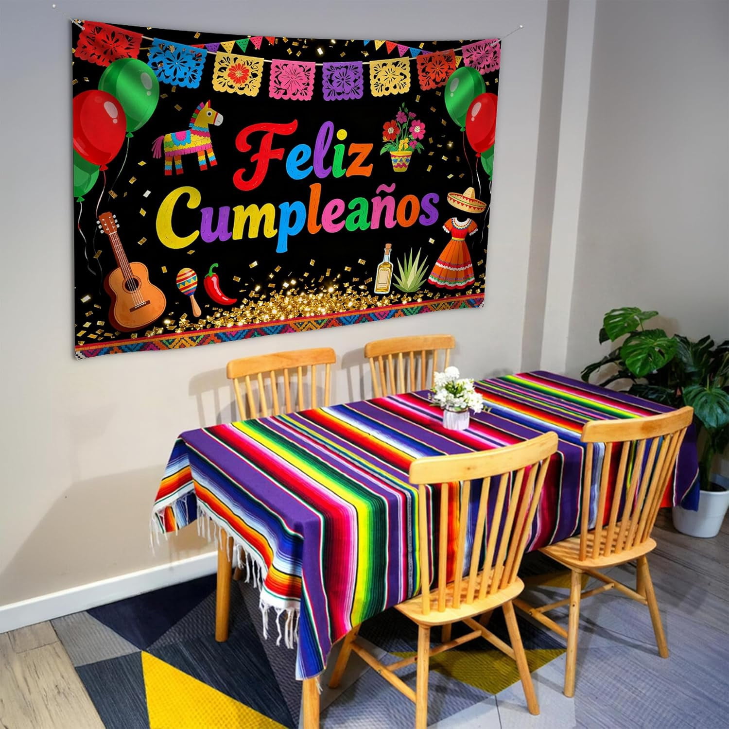 SUNESTOWEL Mexican Fiesta Party Backdrop Colorful Stripe Floral Photography Background (7 ft x 5 ft) ijorh