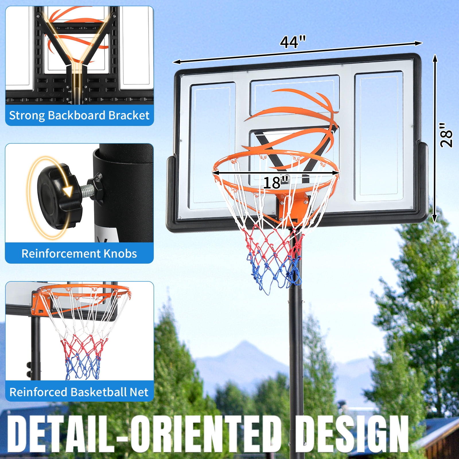 Ktaxon Portable Basketball Hoop System, Outdoor Adjustable Goal with Shatterproof Backboard (Gray, 4.4ft to 10ft) mr010