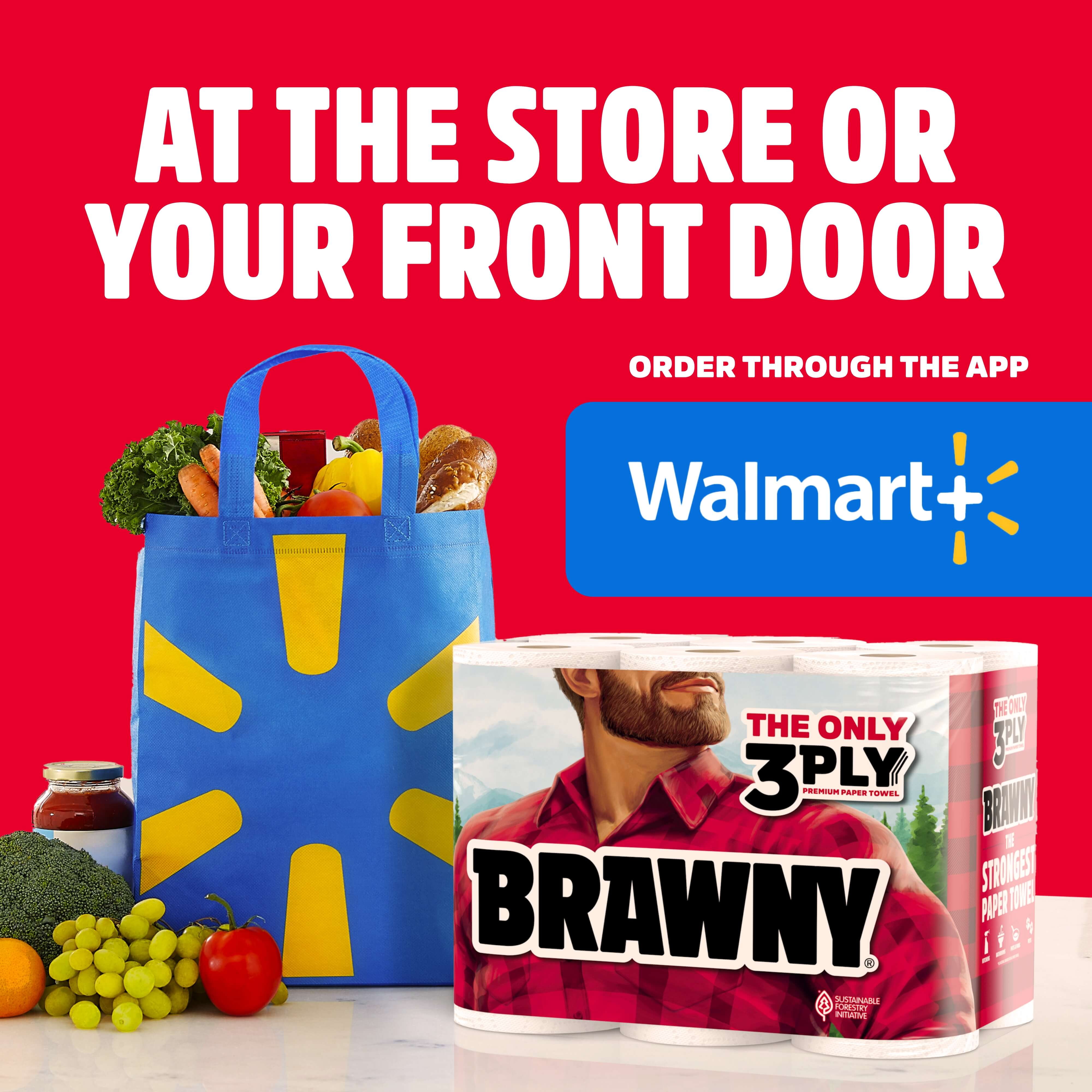 Brawny Tear-A-Square 3-Ply Paper Towels, Durable Absorbent Kitchen Rolls (White, 2 Triple Rolls, 228 Total Sheets) 013jf