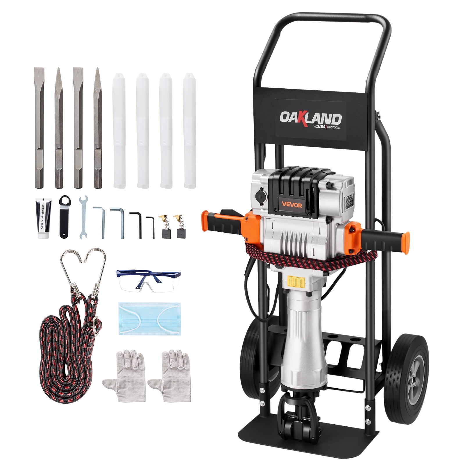 VEVOR Electric Demolition Jack Hammer, Heavy-Duty Concrete Breaker with 4 Chisels and Hand Trolley (2100 W) qf37n